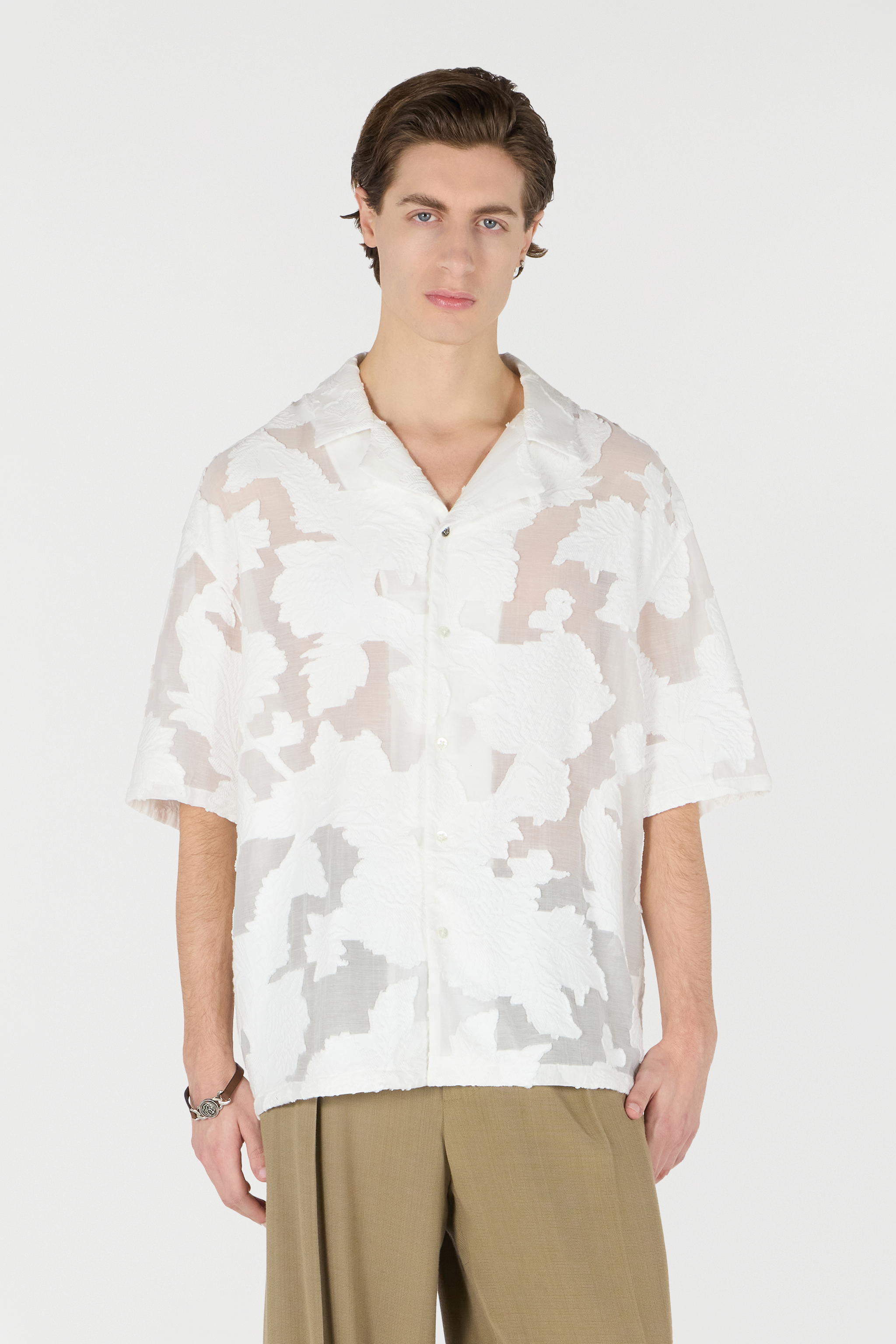 Roberto Cavalli Bowling Shirt With Floral Pattern In White