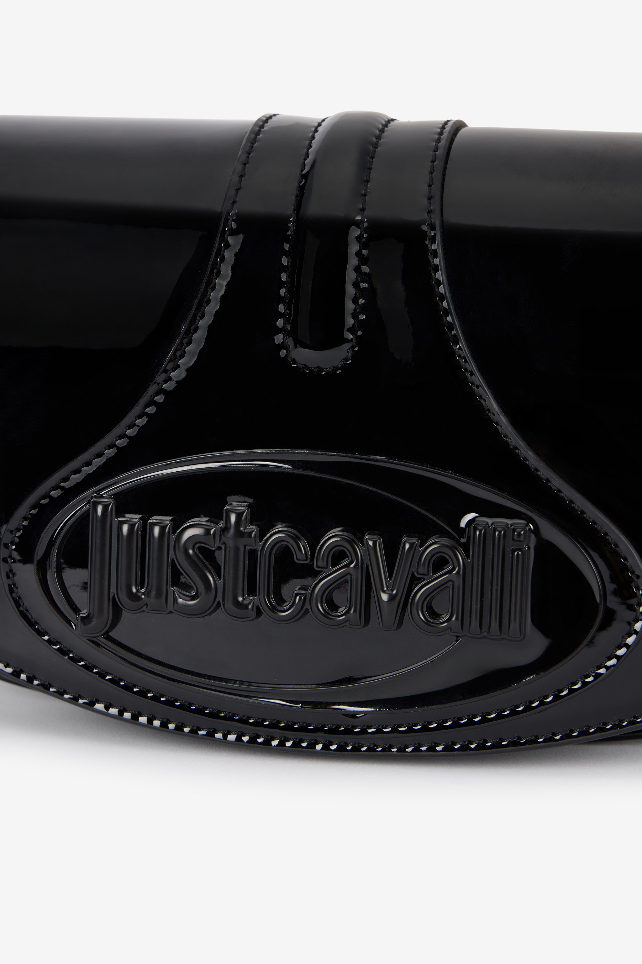 Roberto Cavalli Black Glossy Shoulder Bag With Logo In Black