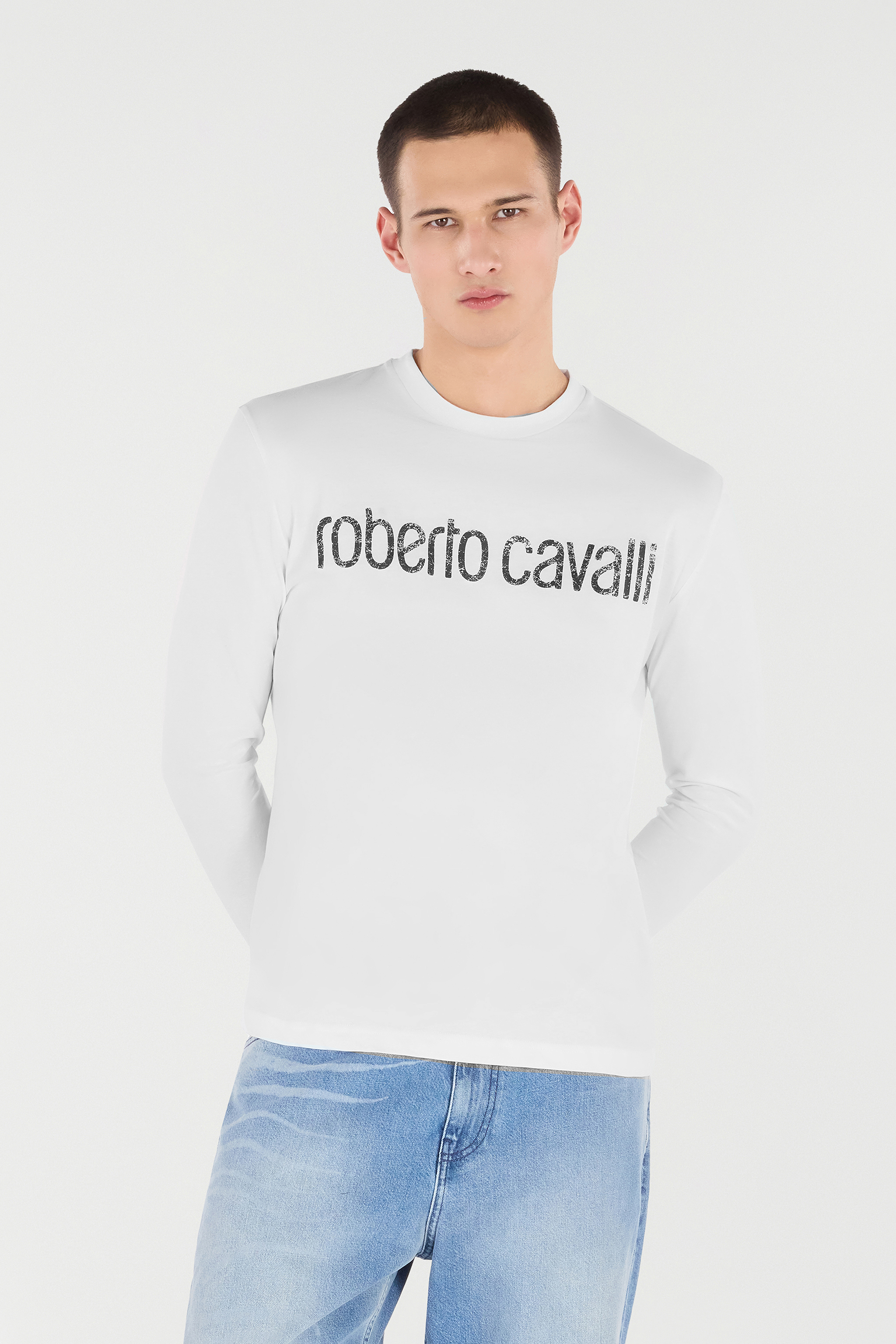 Roberto Cavalli Long-sleeved T-shirt With Logo In White