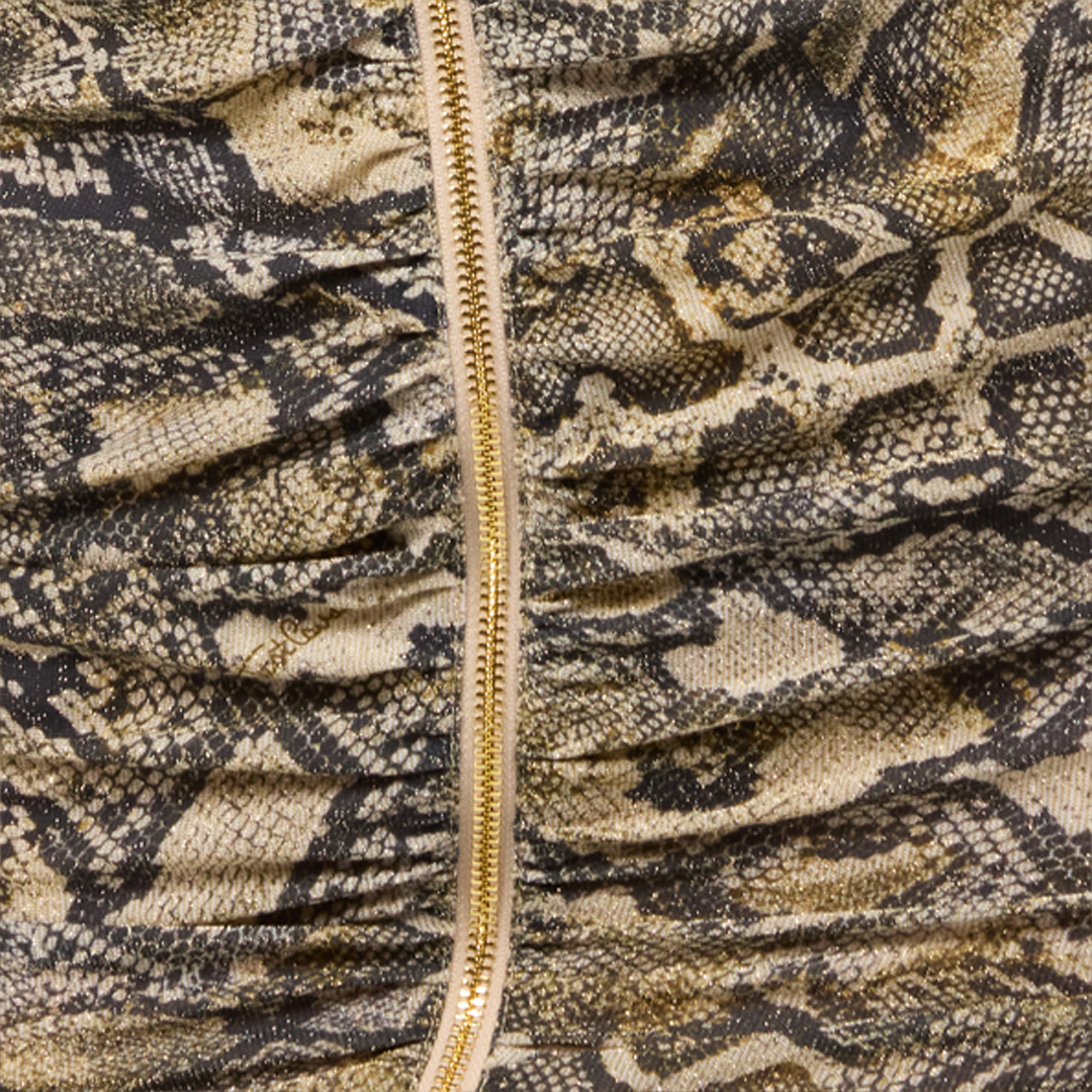 Roberto Cavalli Mini Dress With Zip And Python Print In Corteccia