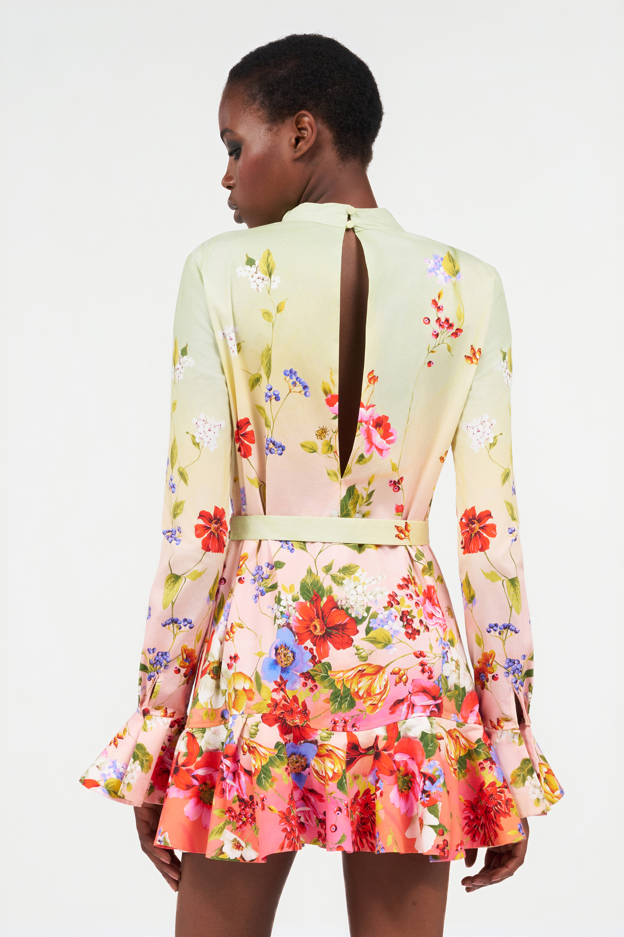 Roberto Cavalli Green Fuchsia Cotton Elastane Dress In Multi