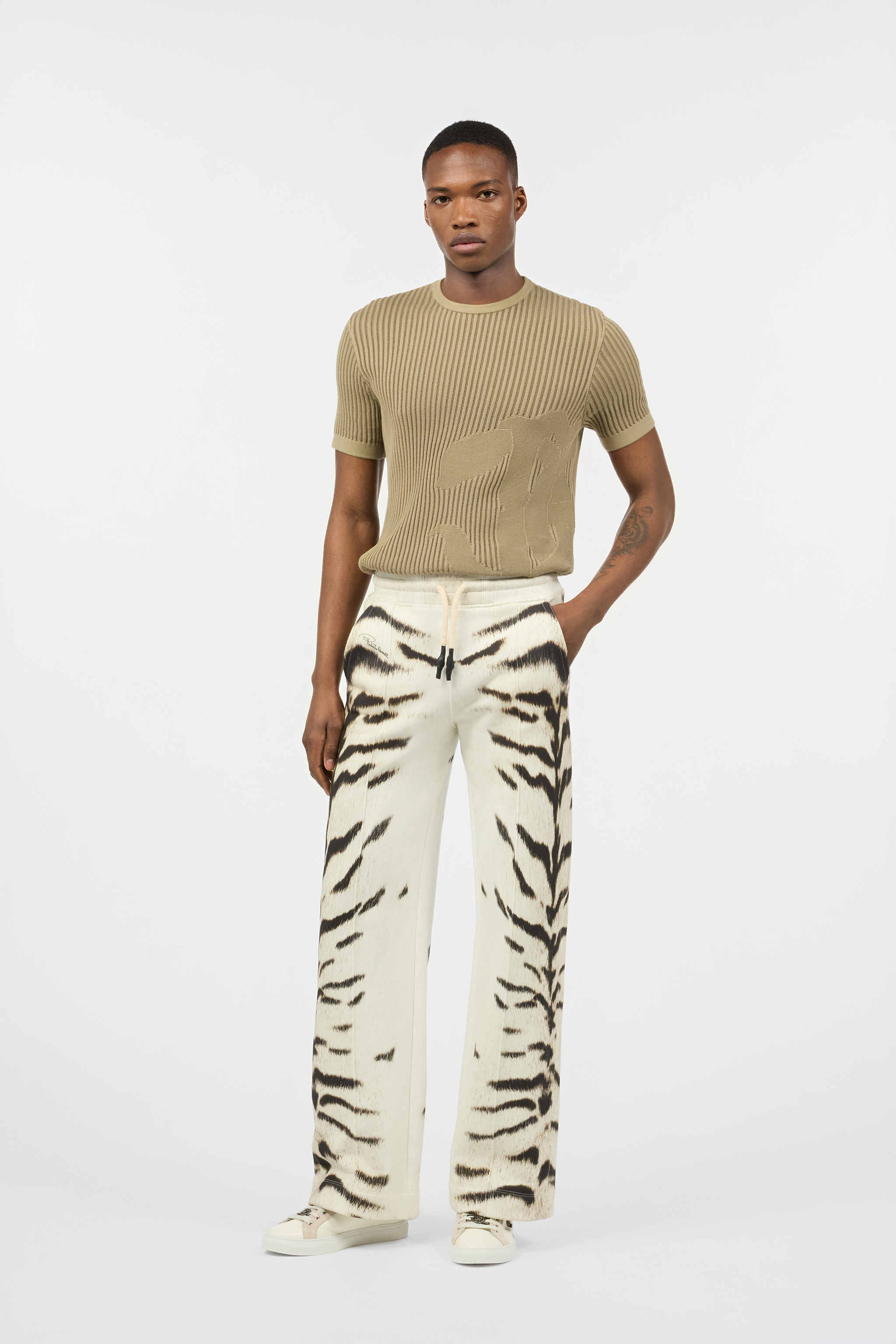 Roberto Cavalli Openwork Knit T-shirt In Light Brown