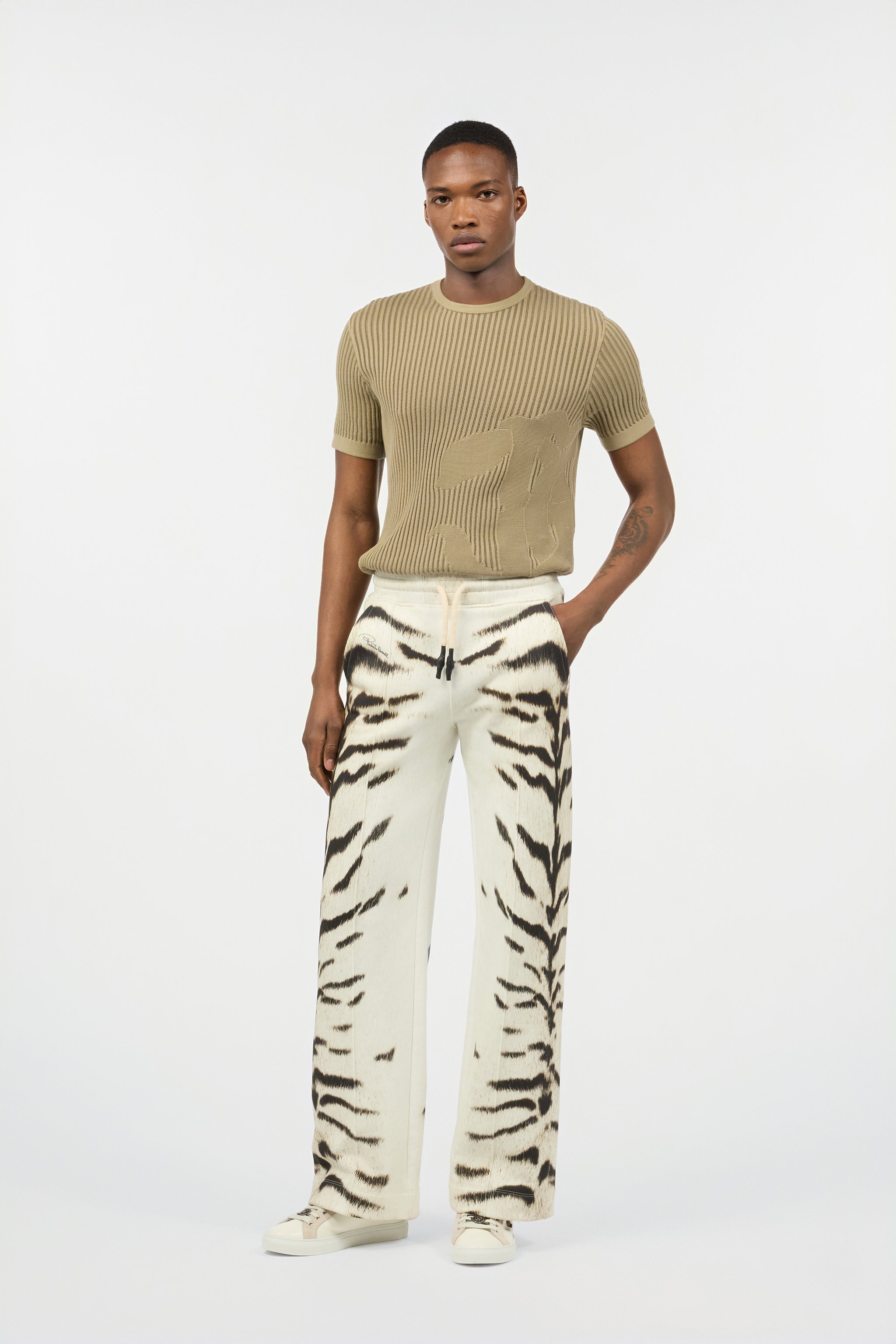 Roberto Cavalli Openwork Knit T-shirt In Light Brown