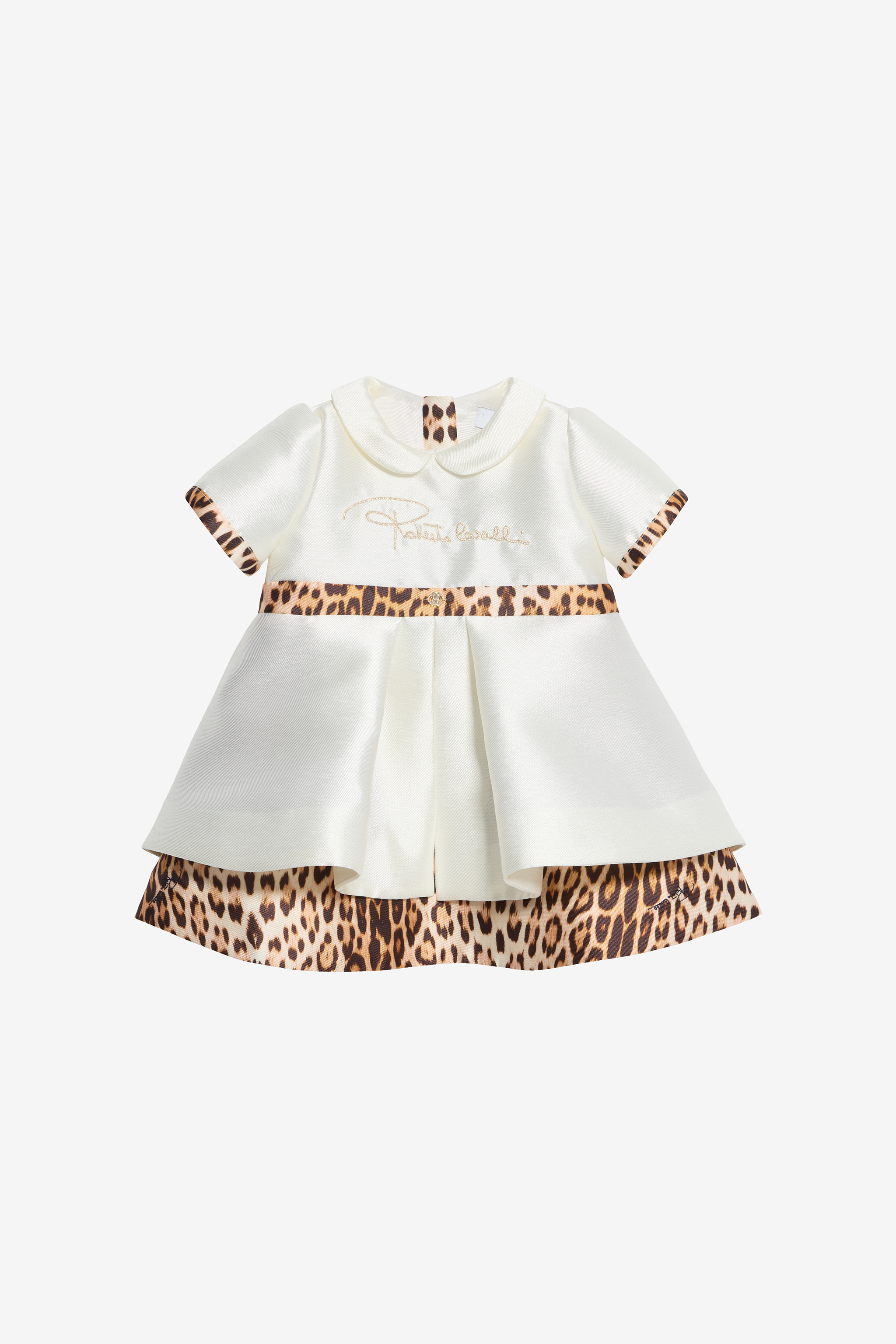 Roberto Cavalli Milk White Dress With Logo And Jaguar Skin Inserts In White