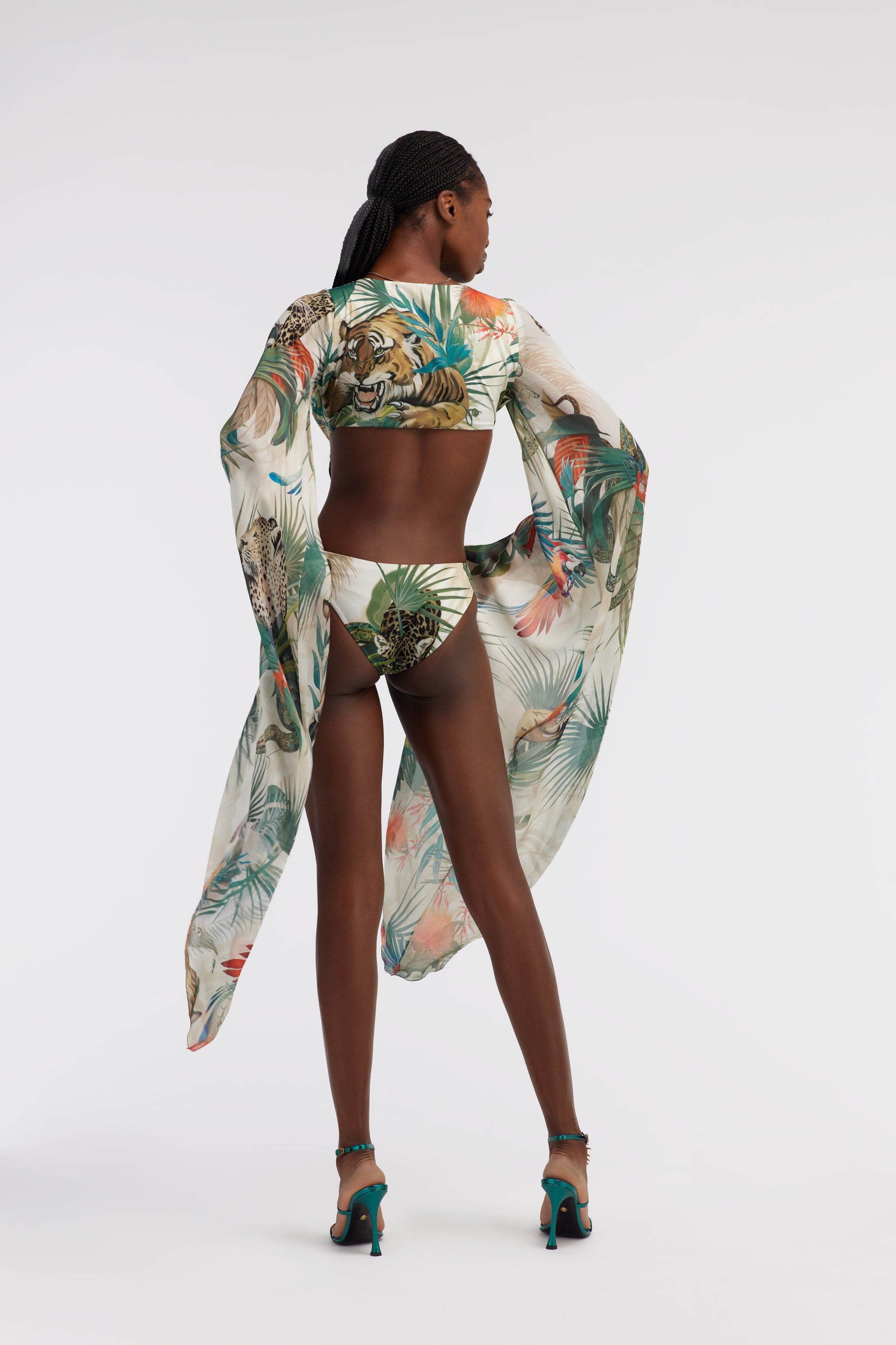 ROBERTO CAVALLI JUNGLE-PRINT BADEANZUG EINTEILER SEIDENÄRMEL