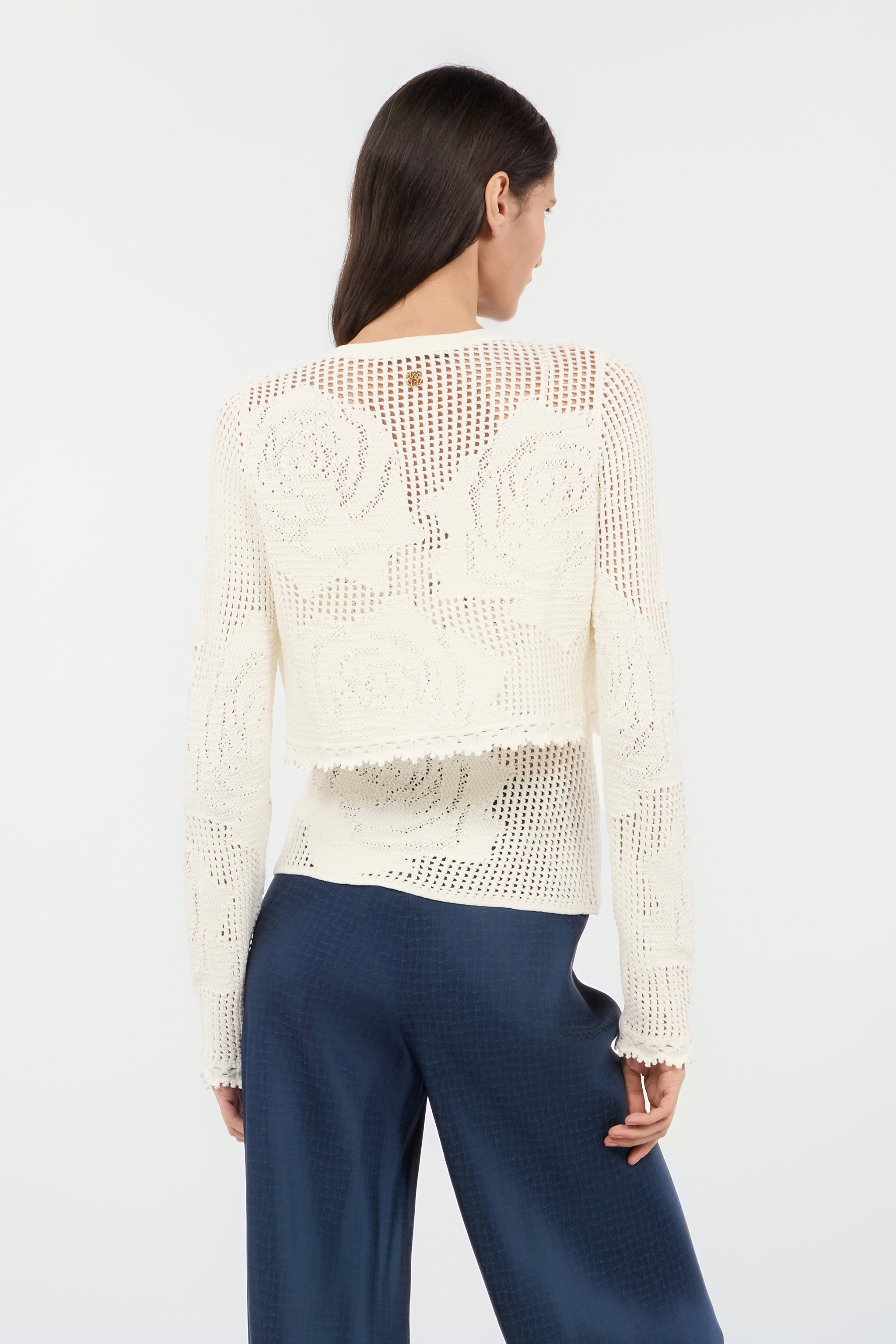  Roberto Cavalli Openwork Cropped Cardigan With Roses - Female Ready To Wear Ivory Xs 