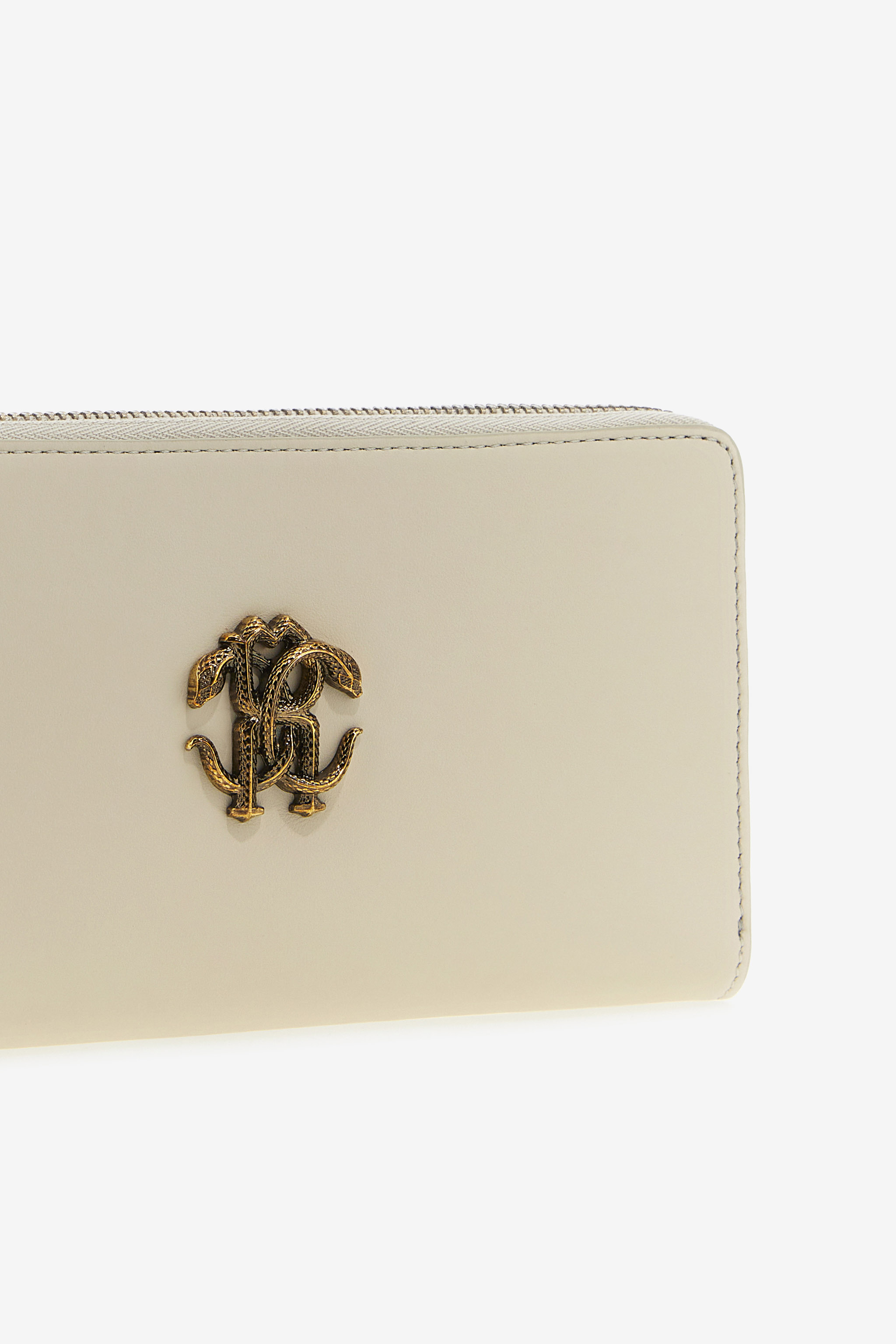Roberto Cavalli Wallet With Monogram Rc And Zip In Ivory