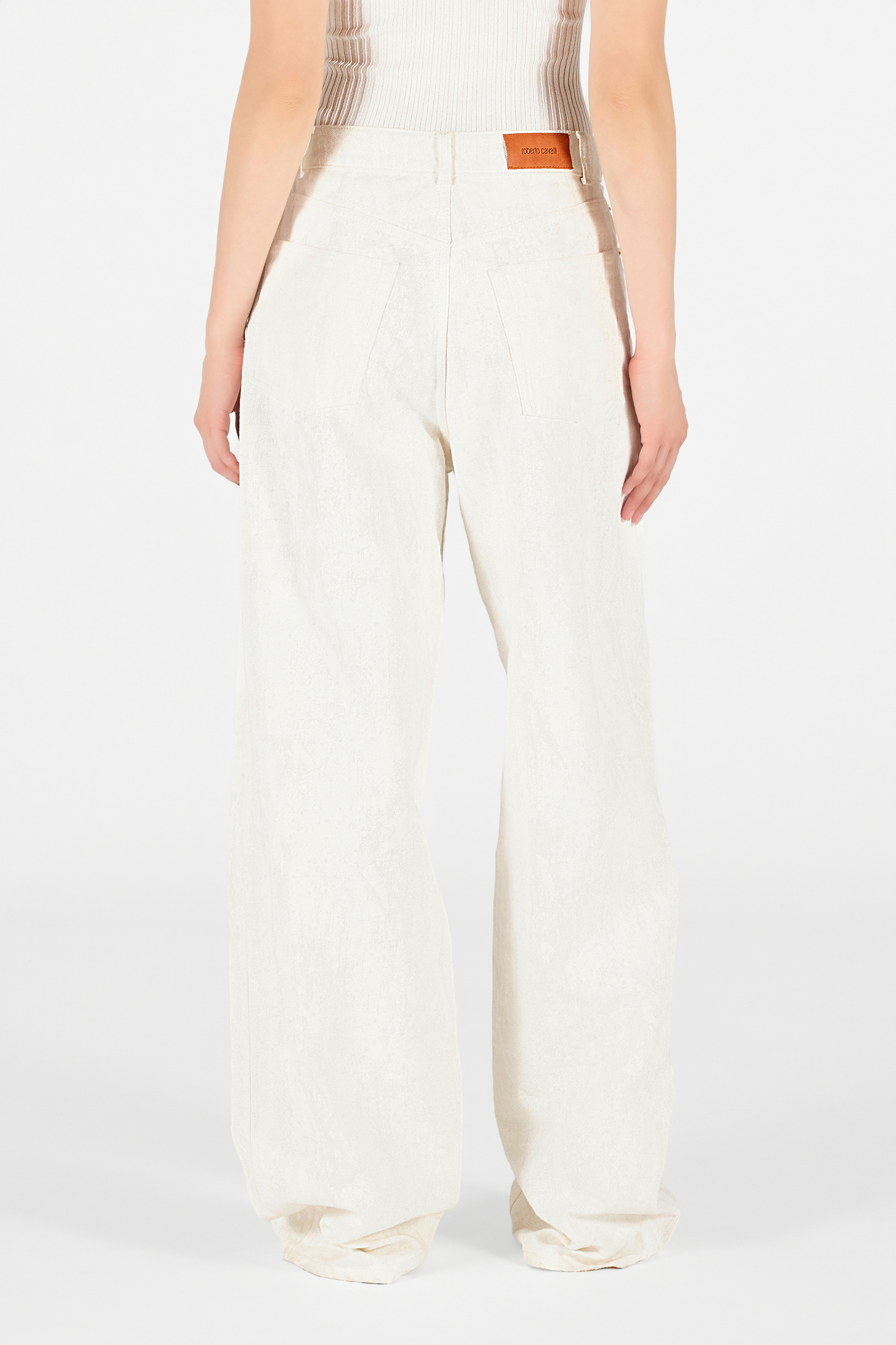 Roberto Cavalli Hose Mit Wall-print Und Weitem Bein In White