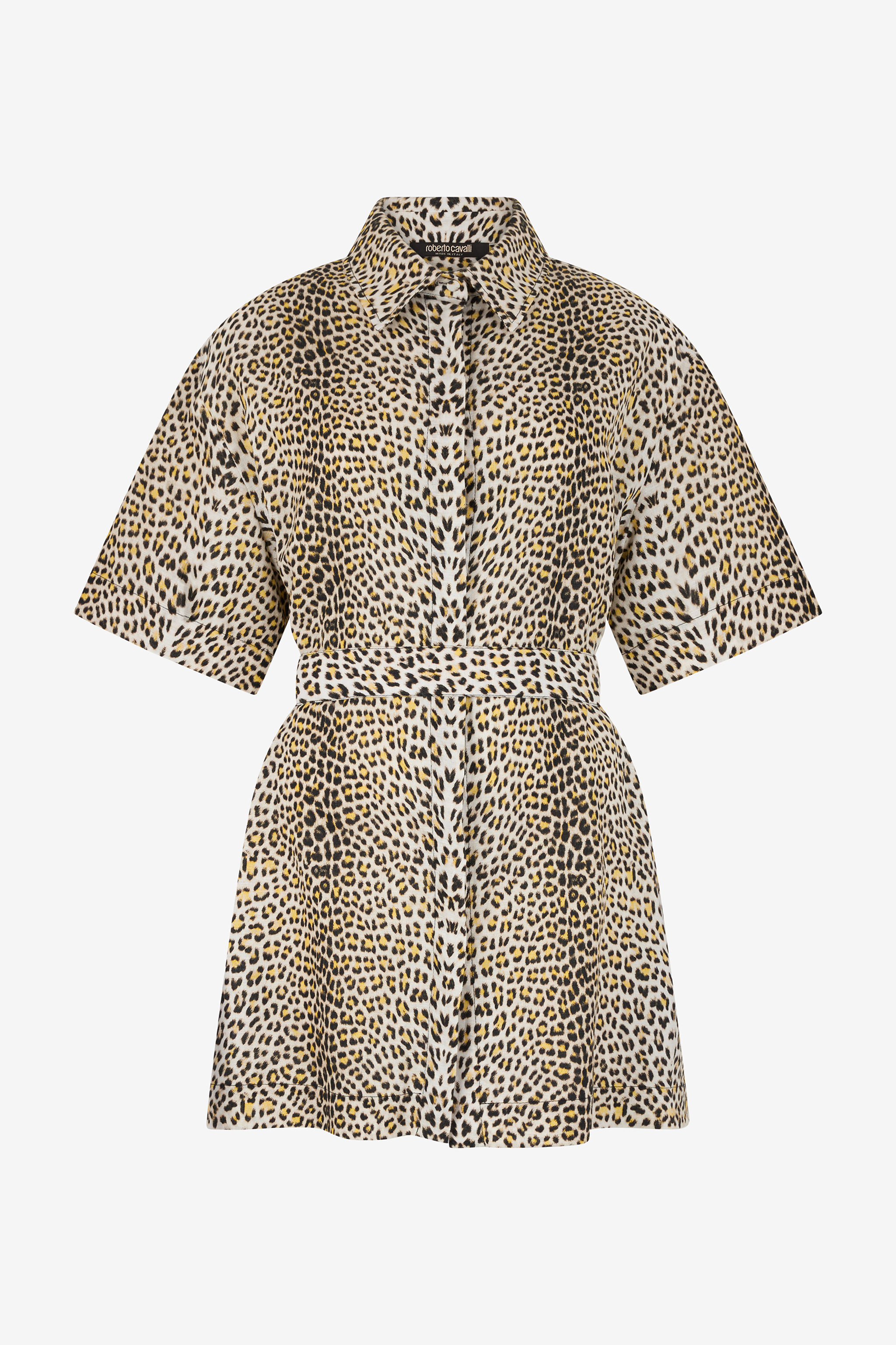 Roberto Cavalli Women's Yellow/Black Pop Jaguar Print Mini Dress - Mini Dresses