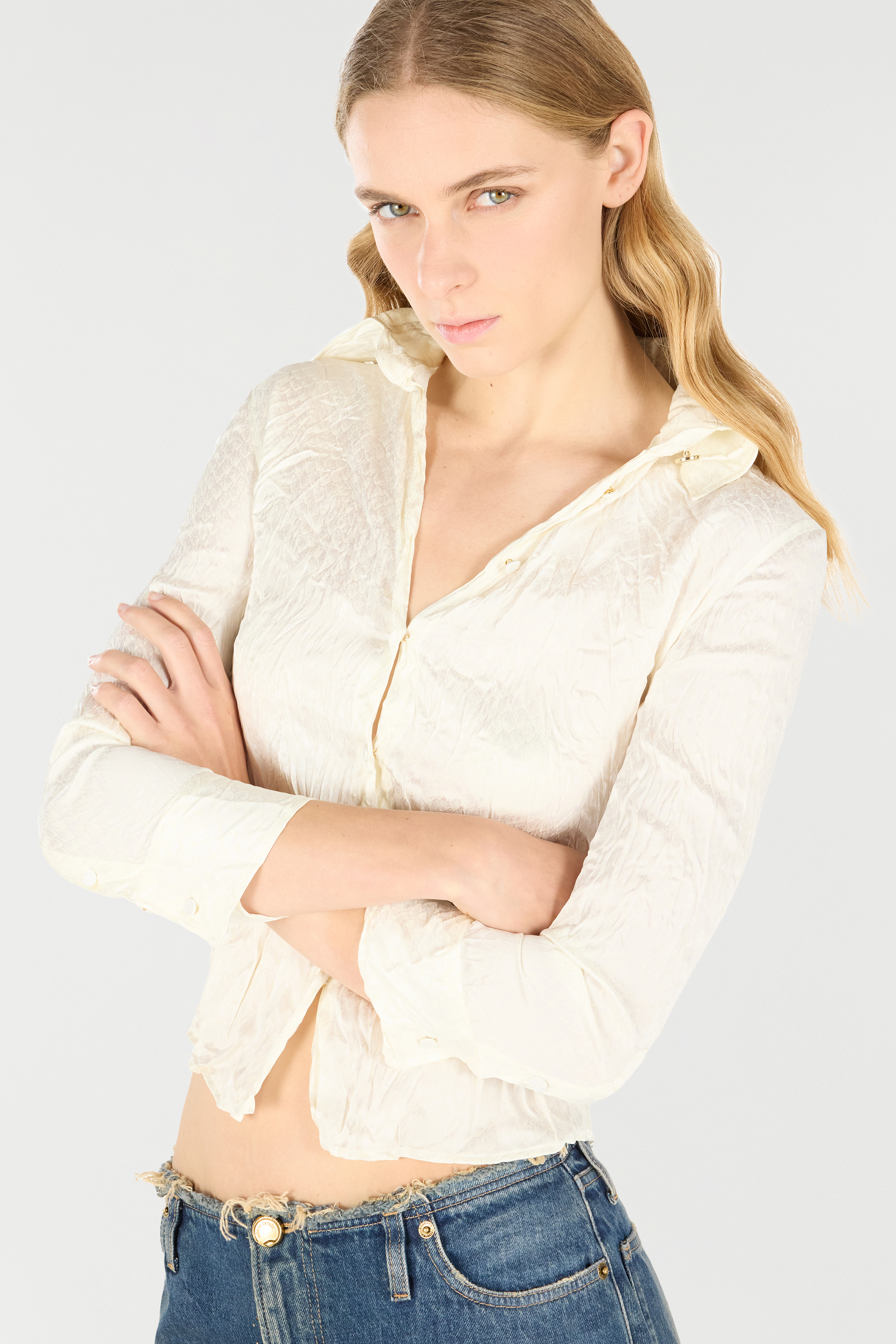 Roberto Cavalli Shirt With Python Print In Ivory