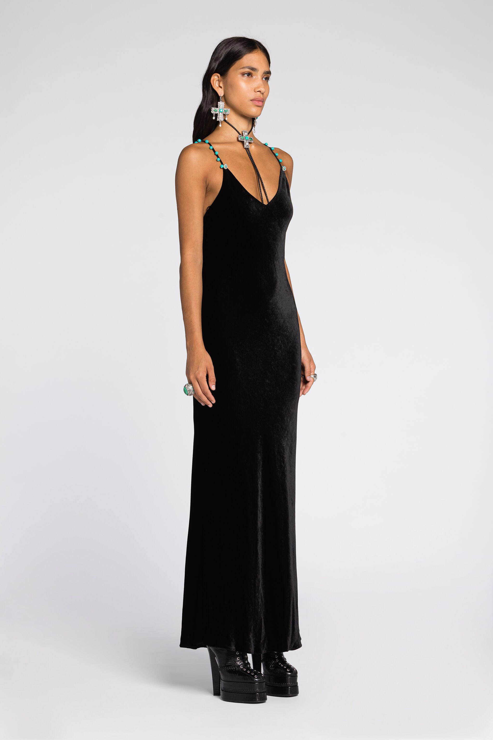 Shop Roberto Cavalli Velvet Slip Dress In Black
