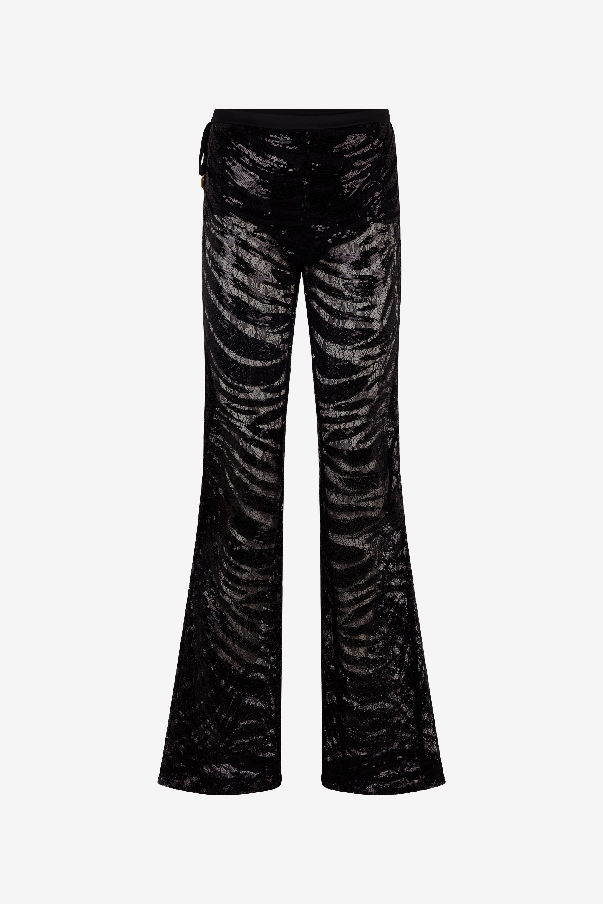 Roberto Cavalli Women's Black Flared Pants With Zebra Pattern And Sequins - Ready To Wear