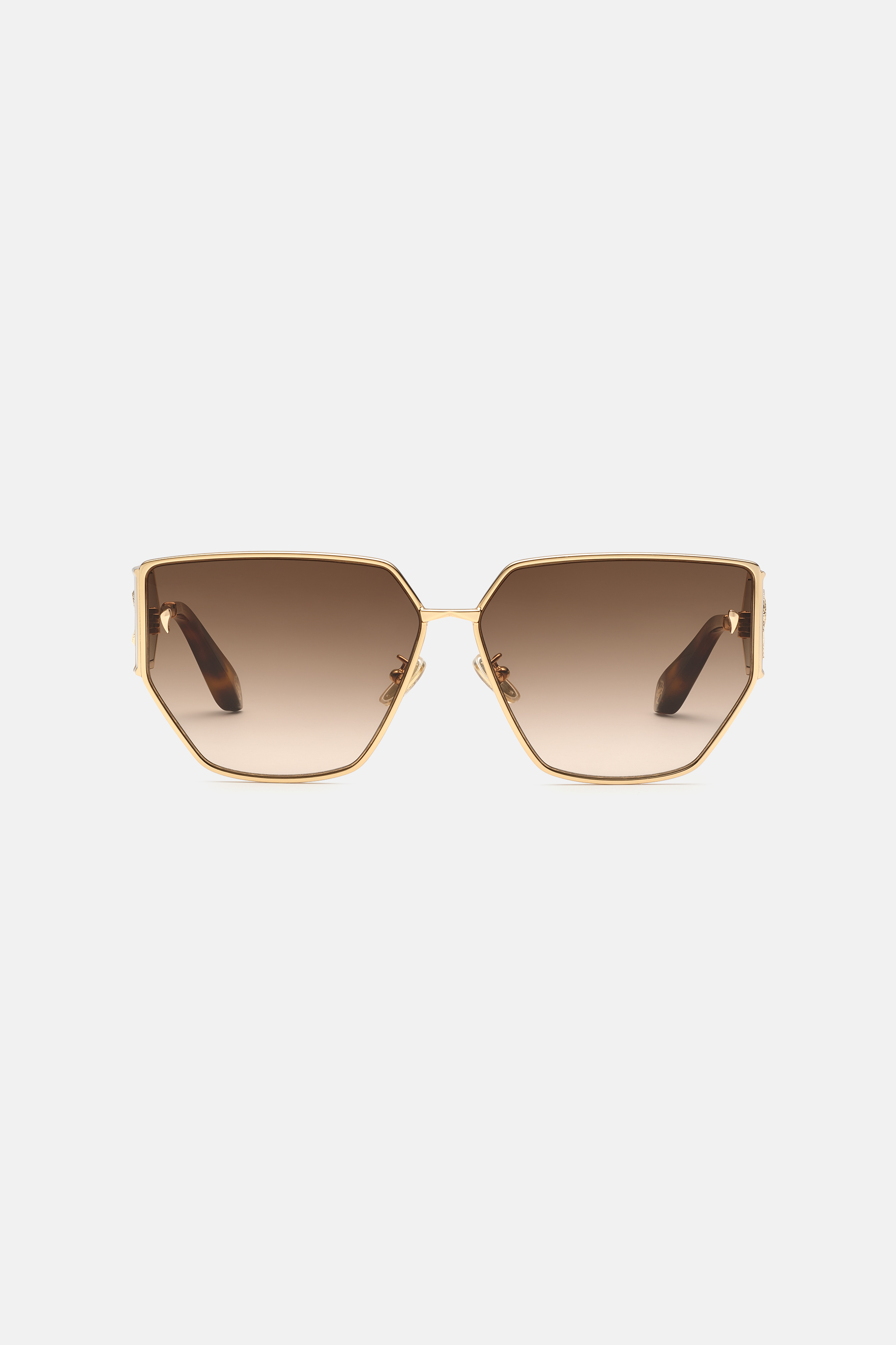 Roberto Cavalli Sunglasses With Wide Shape Front, Metal Fangs Embellishment In Shiny Total Rose Gol