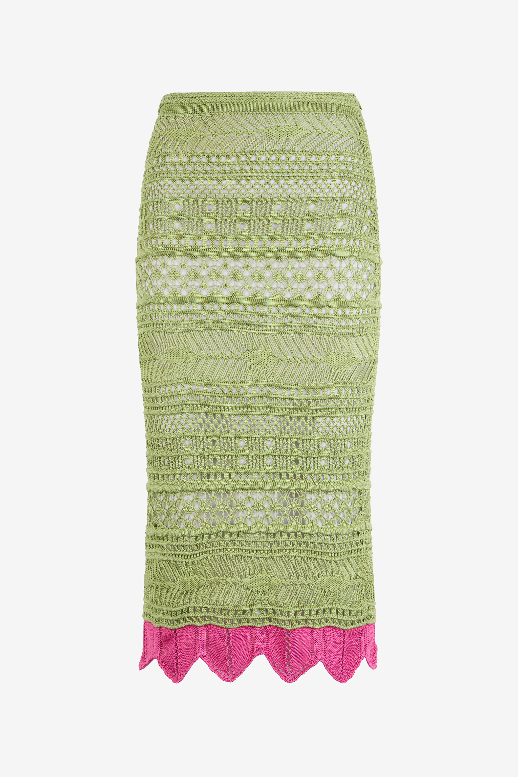 Roberto Cavalli Women's Light/Green Midi Knit Skirt With Contrast Detail - Skirts