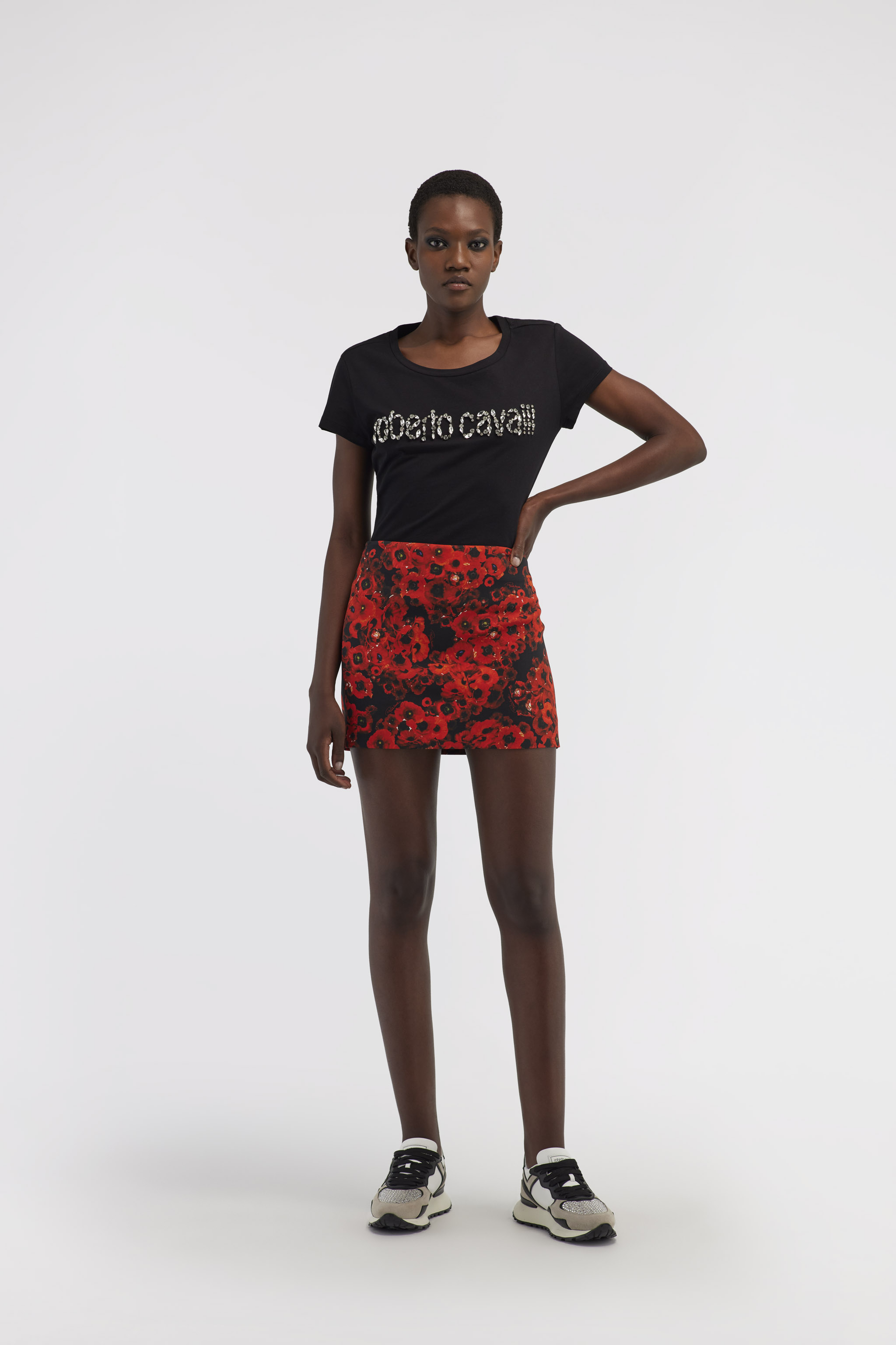 ROBERTO CAVALLI MINISKIRT WITH FLOWER PRINT