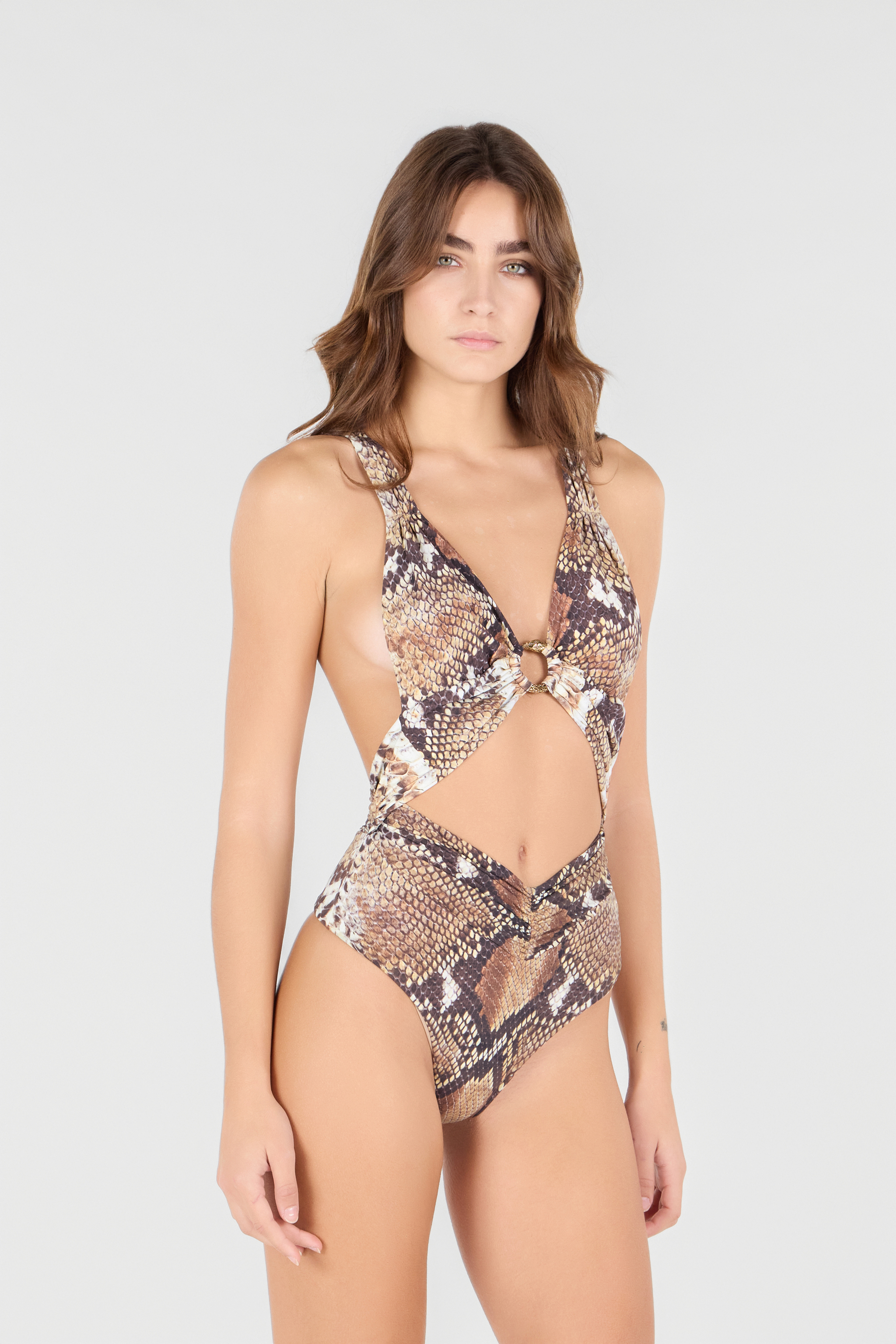  Roberto Cavalli Python Print One-piece Swimsuit - Female Ready To Wear Brown L 