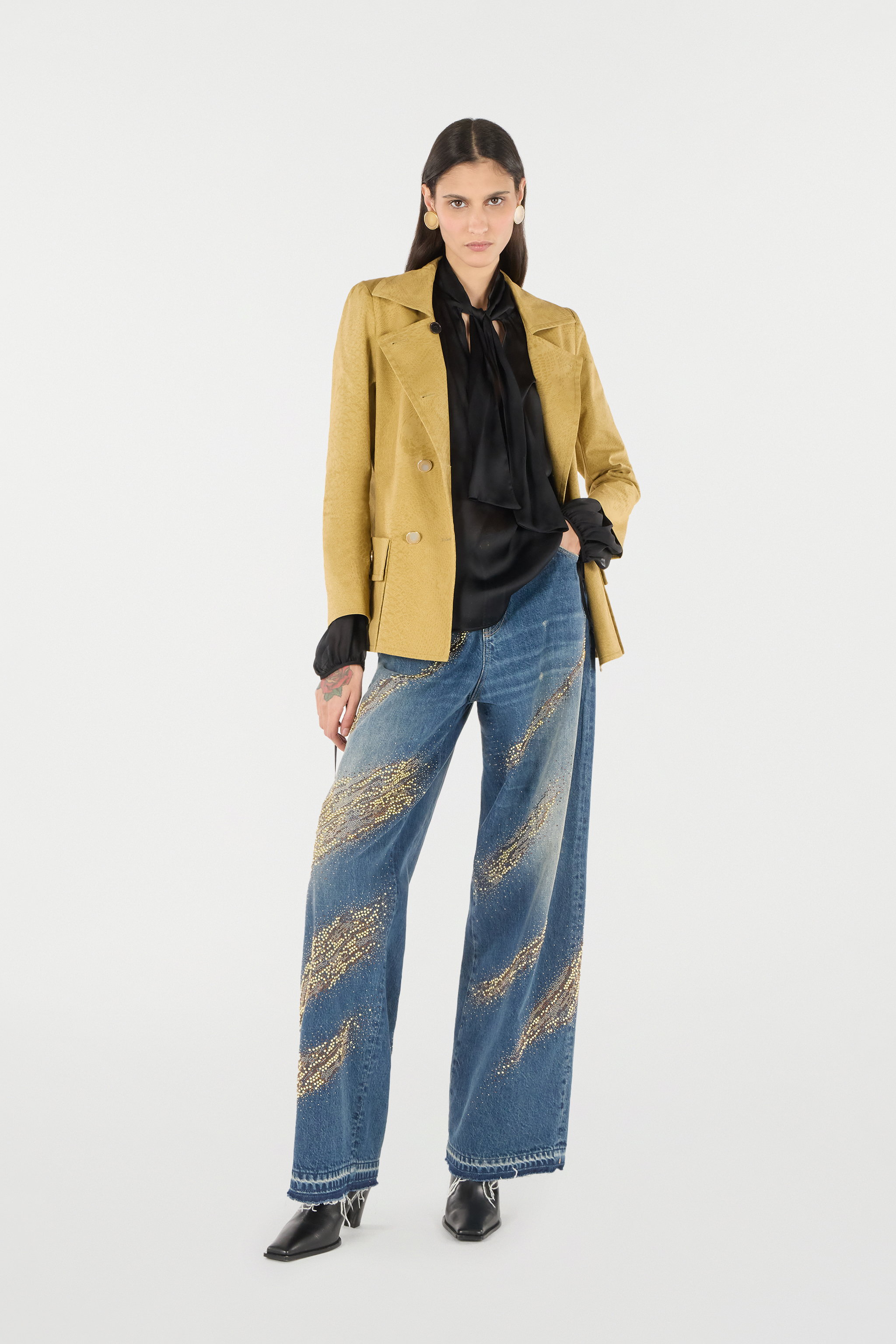 Roberto Cavalli Double-breasted Jacket With Python Pattern In Kaki