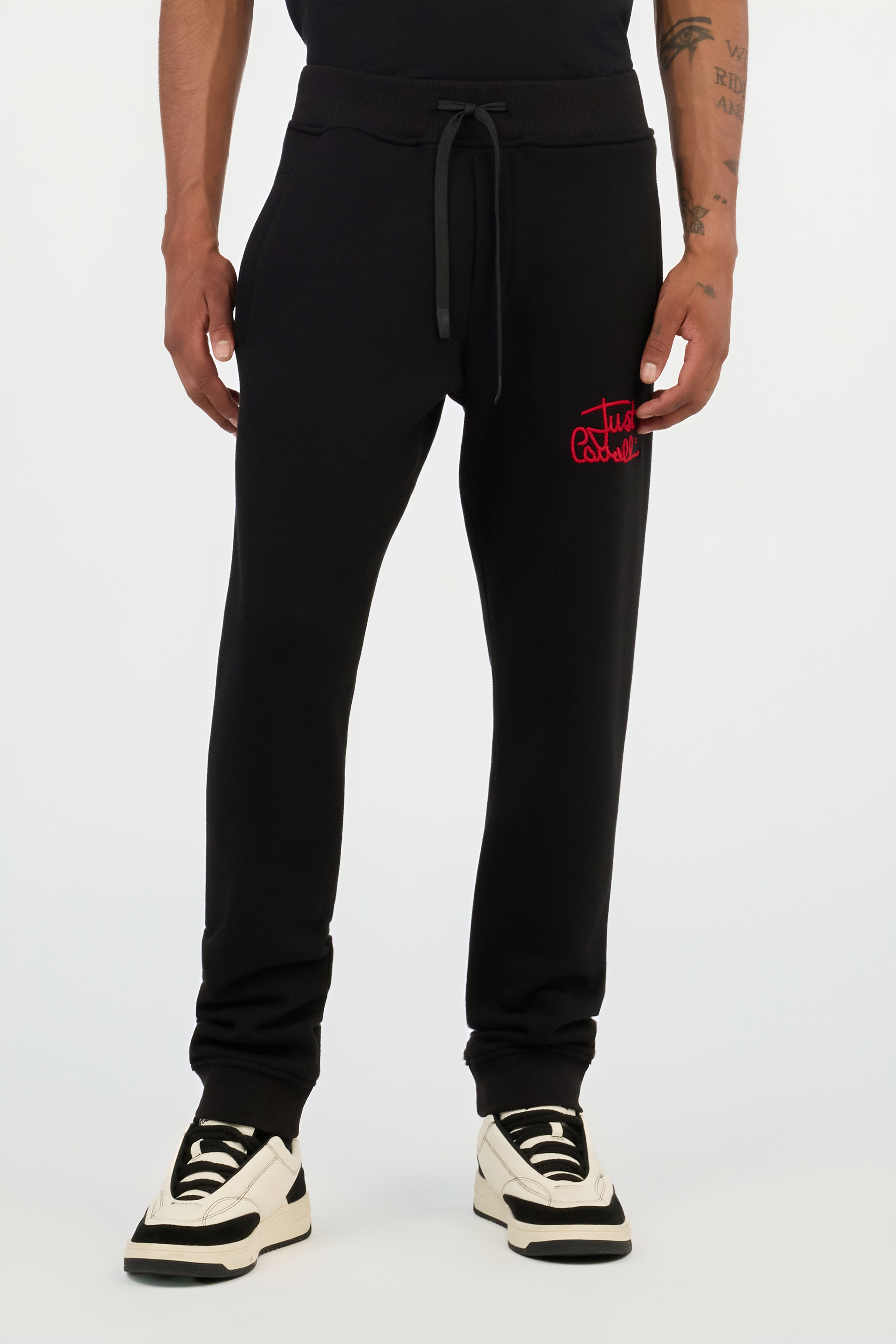 Roberto Cavalli Black Trousers Joggers With Embroidered Logo In Black