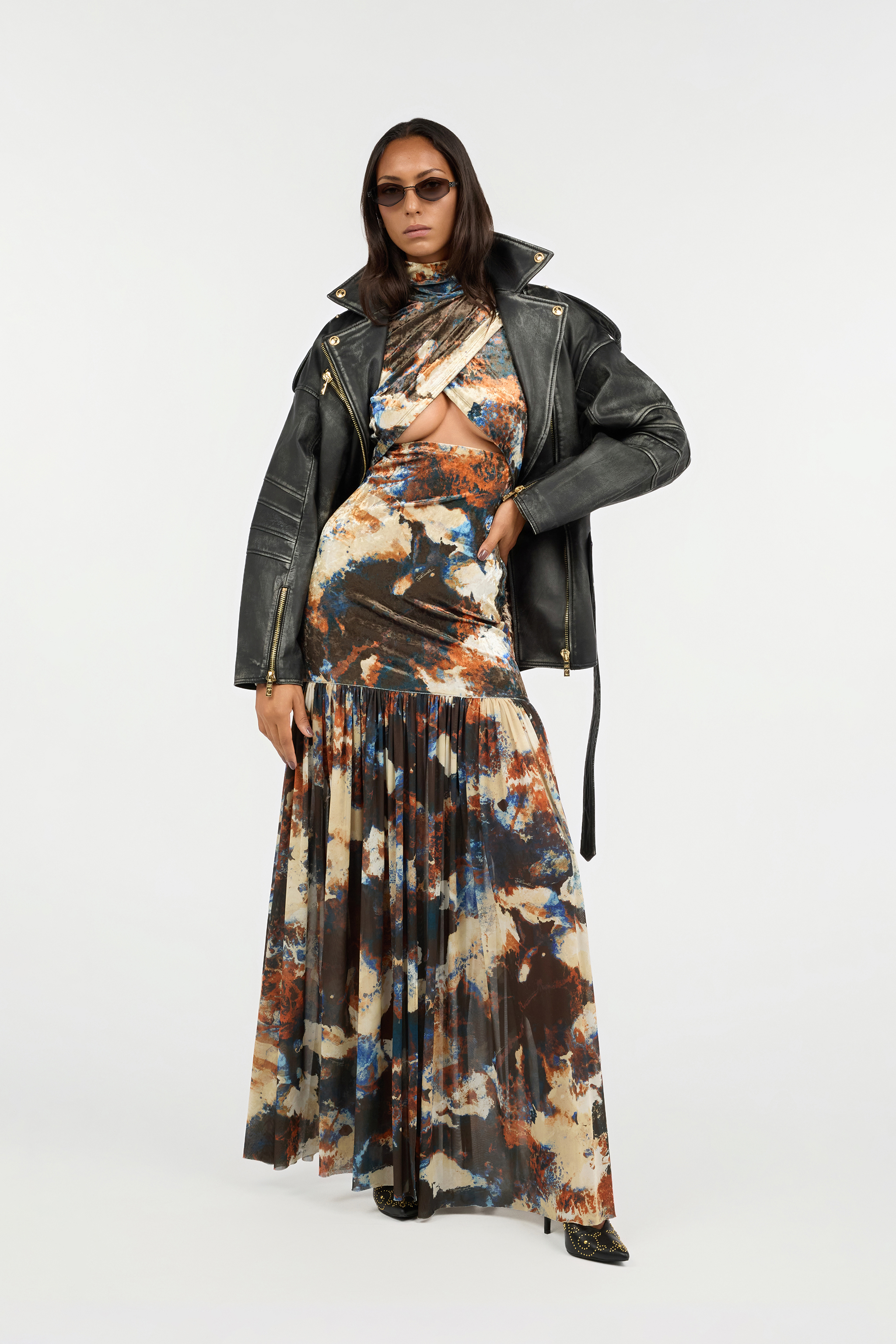 Roberto Cavalli Rusty Stain Print Dress Maxi