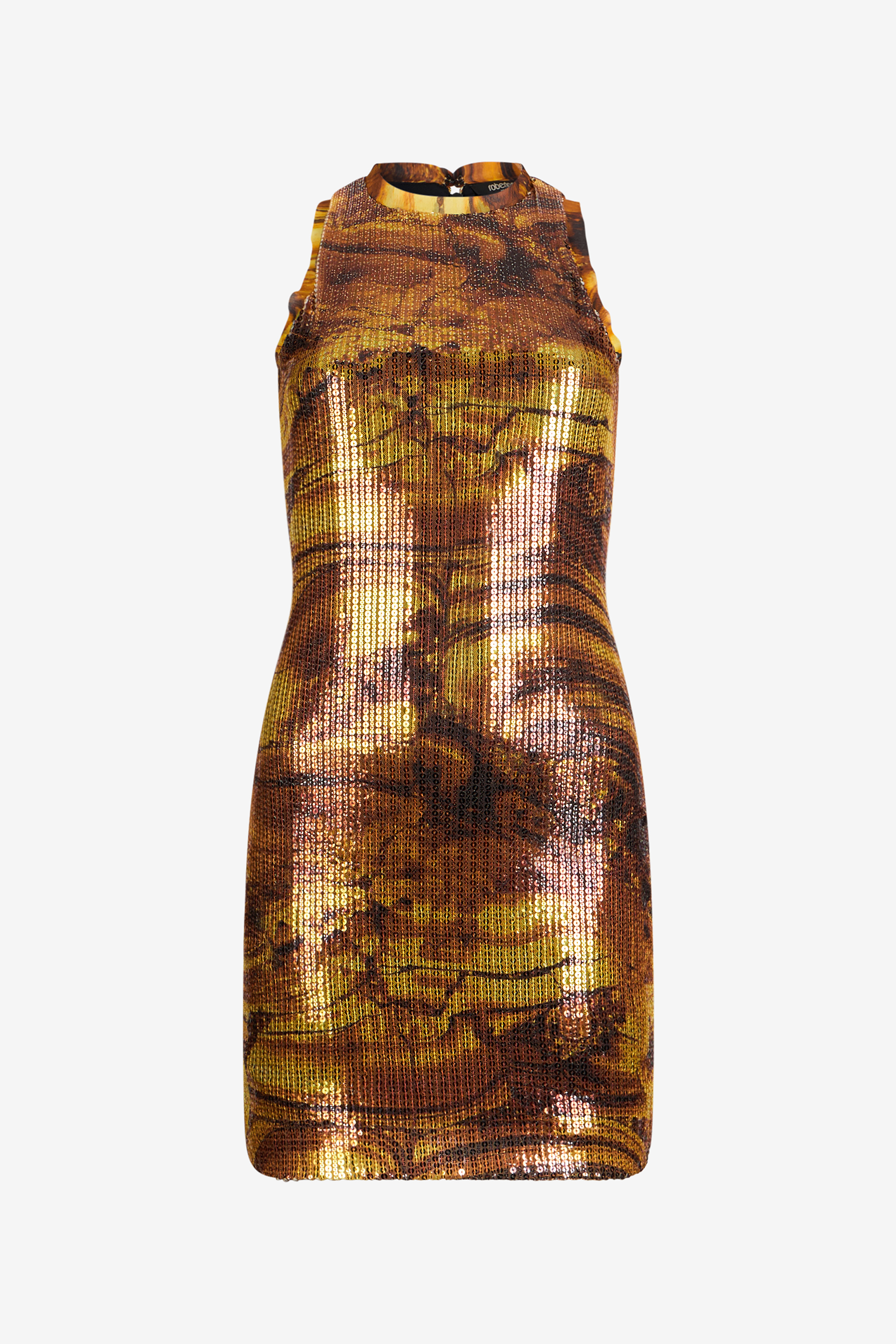 Roberto Cavalli Women's Yellow Tiger Eye Print Dress Mini