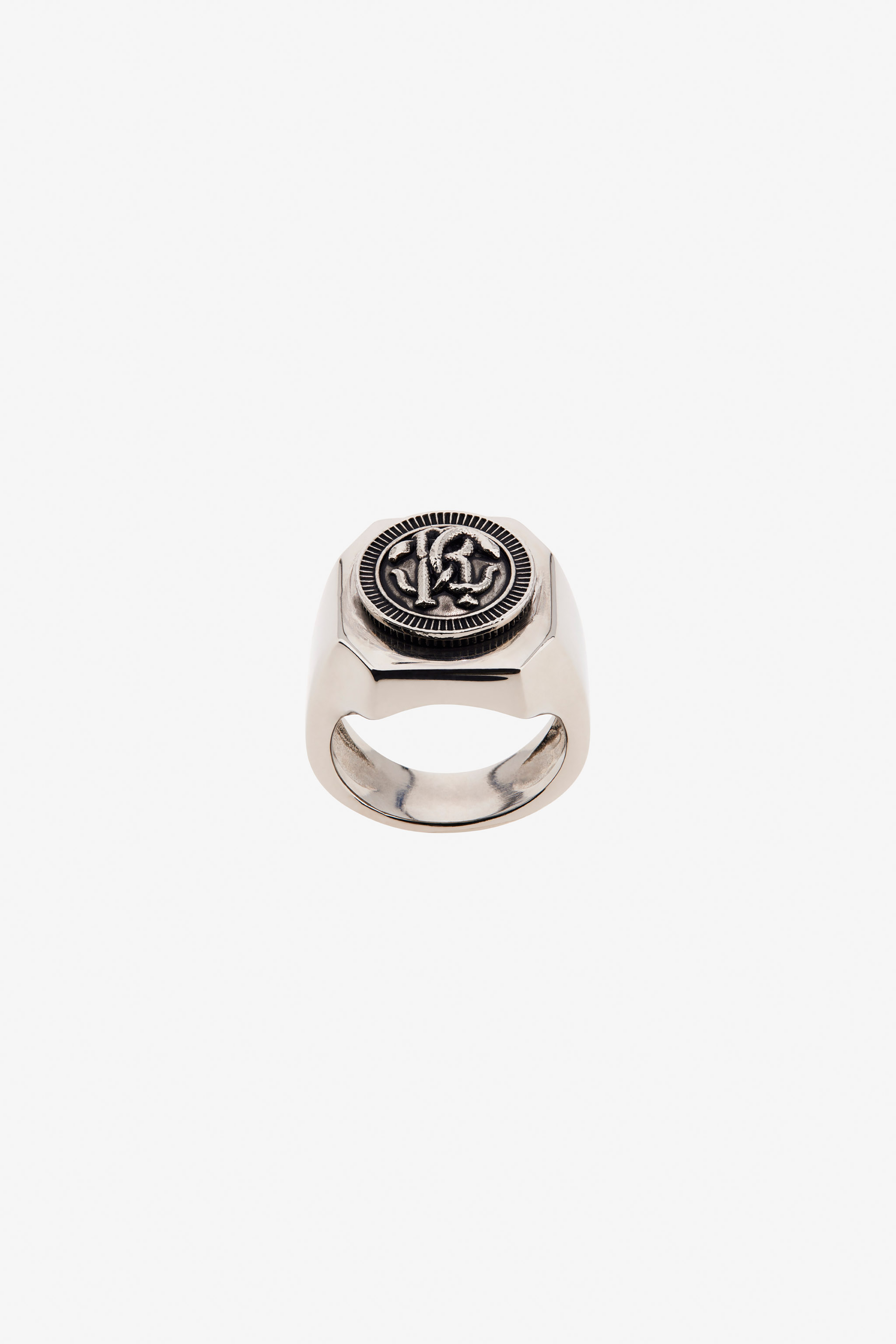 Roberto Cavalli Men's Silver -Tone Rc Monogram Signet Ring - Fashion Jewelry