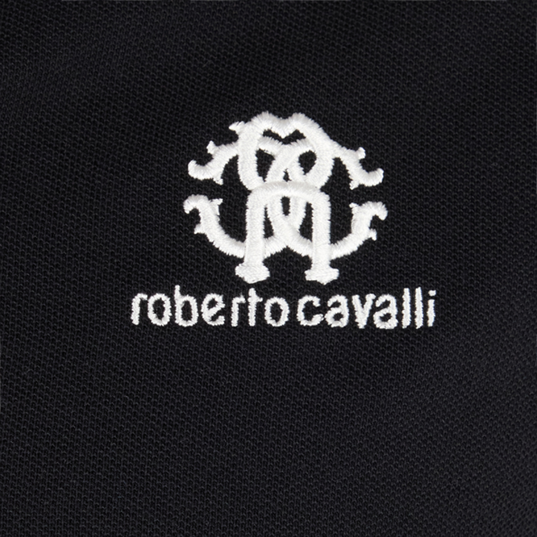 Roberto Cavalli Polo Shirt With Monogram Rc And Logo In Black
