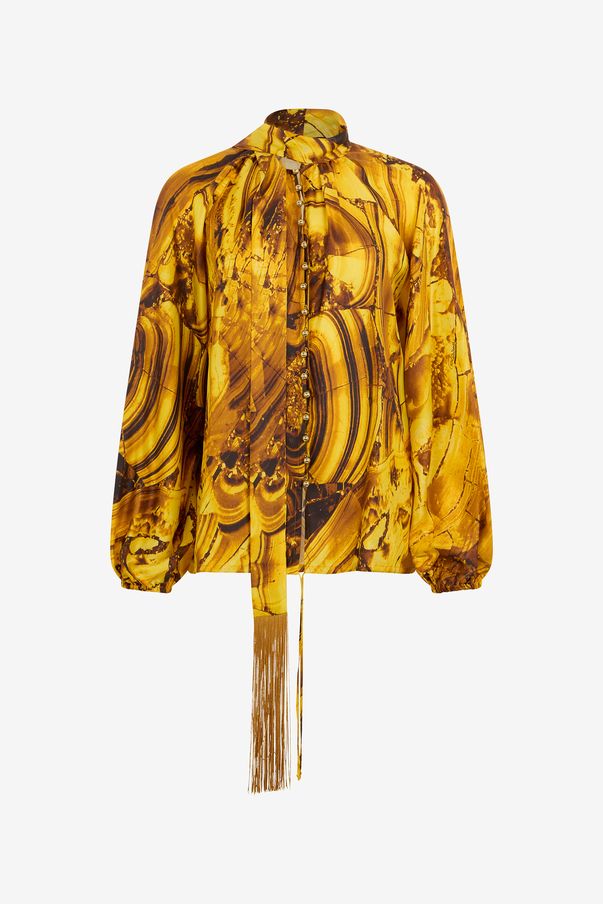 Roberto Cavalli Women's Yellow Tigereye Print Silk Shirt