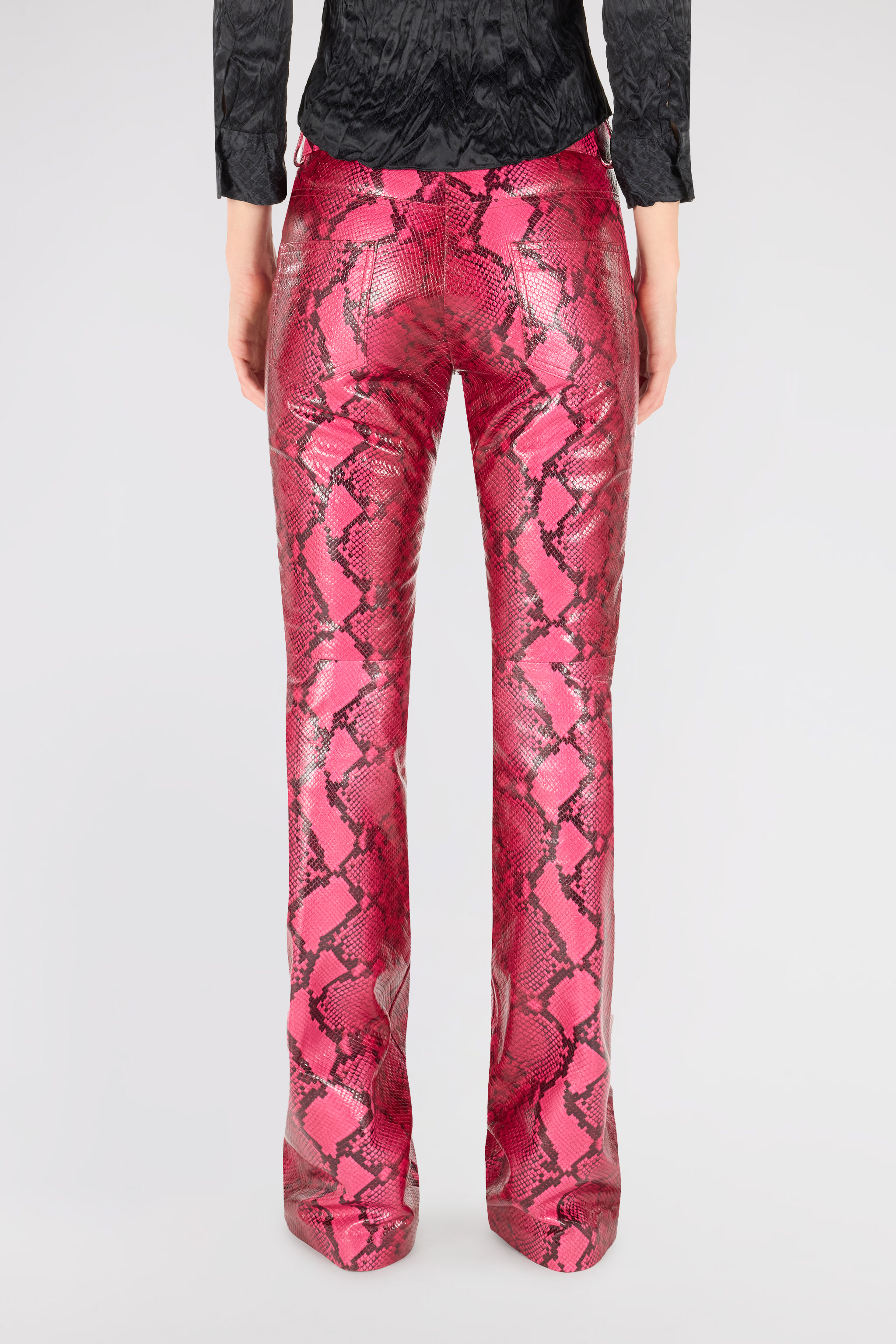  Roberto Cavalli Shiny Python-print Pants - Female Ready To Wear Fuchsia 38 