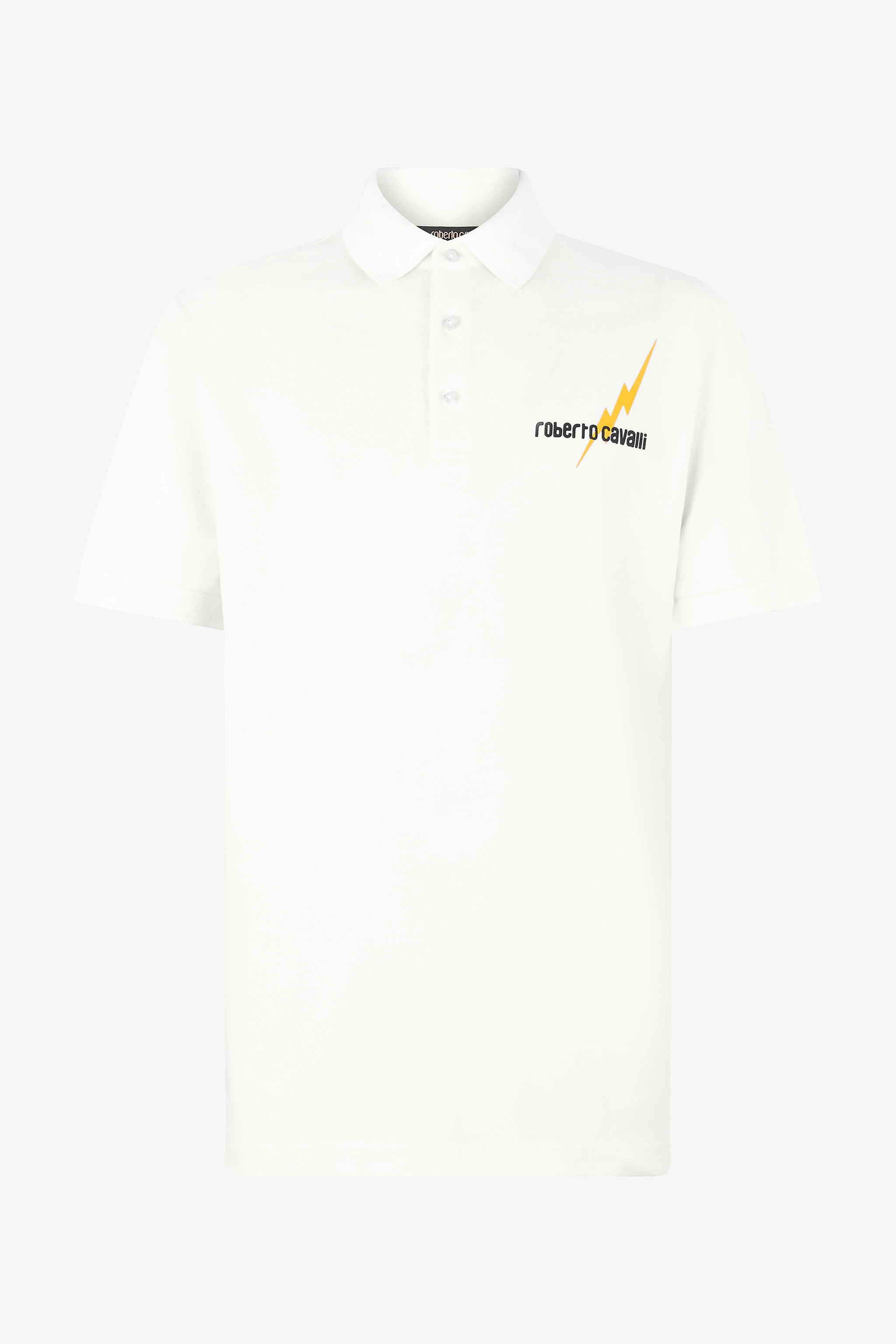 Roberto Cavalli Polo Shirt With Print And Logo In White