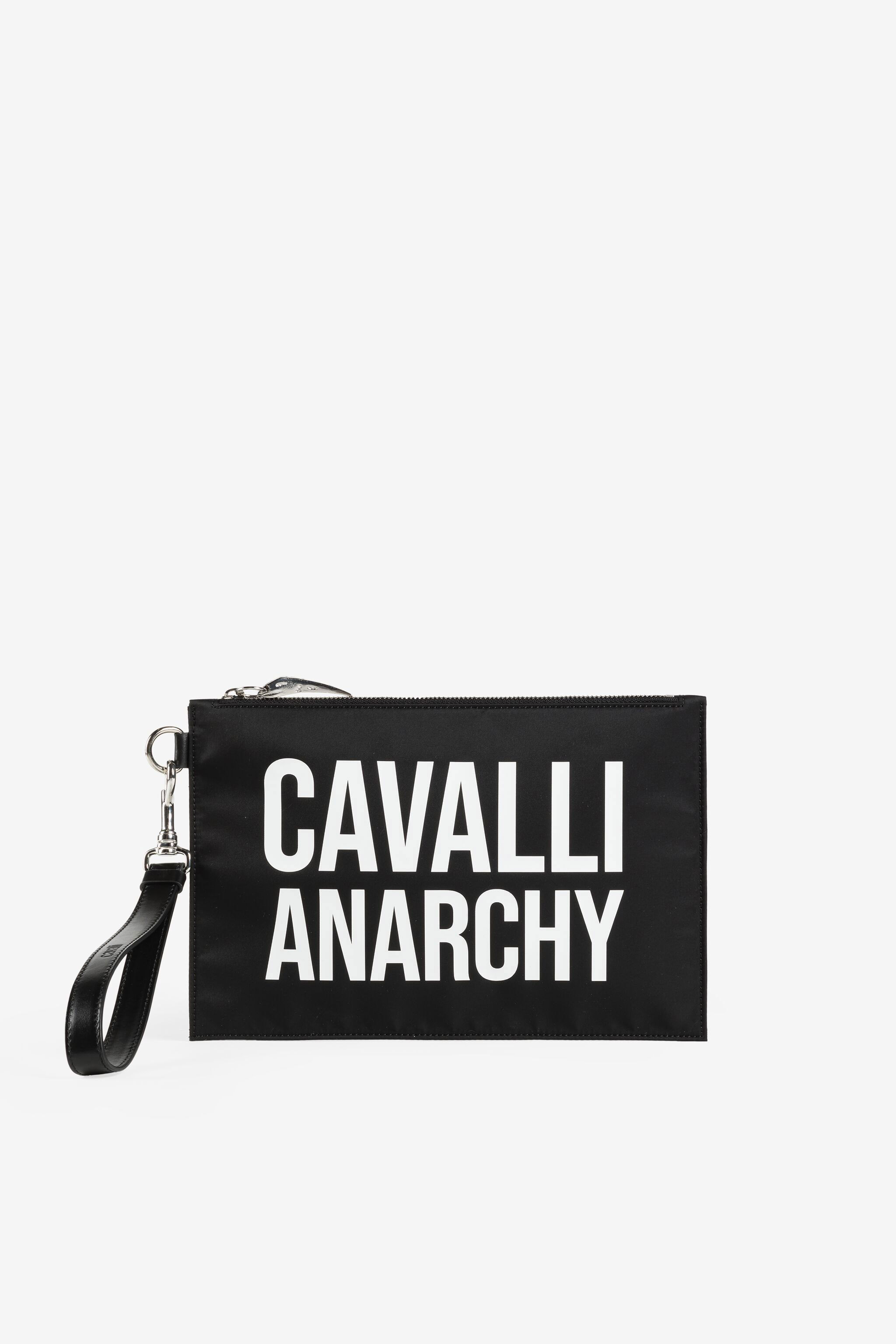 Slogan-Print Envelope Pouch in BLACK for Men | Roberto Cavalli®