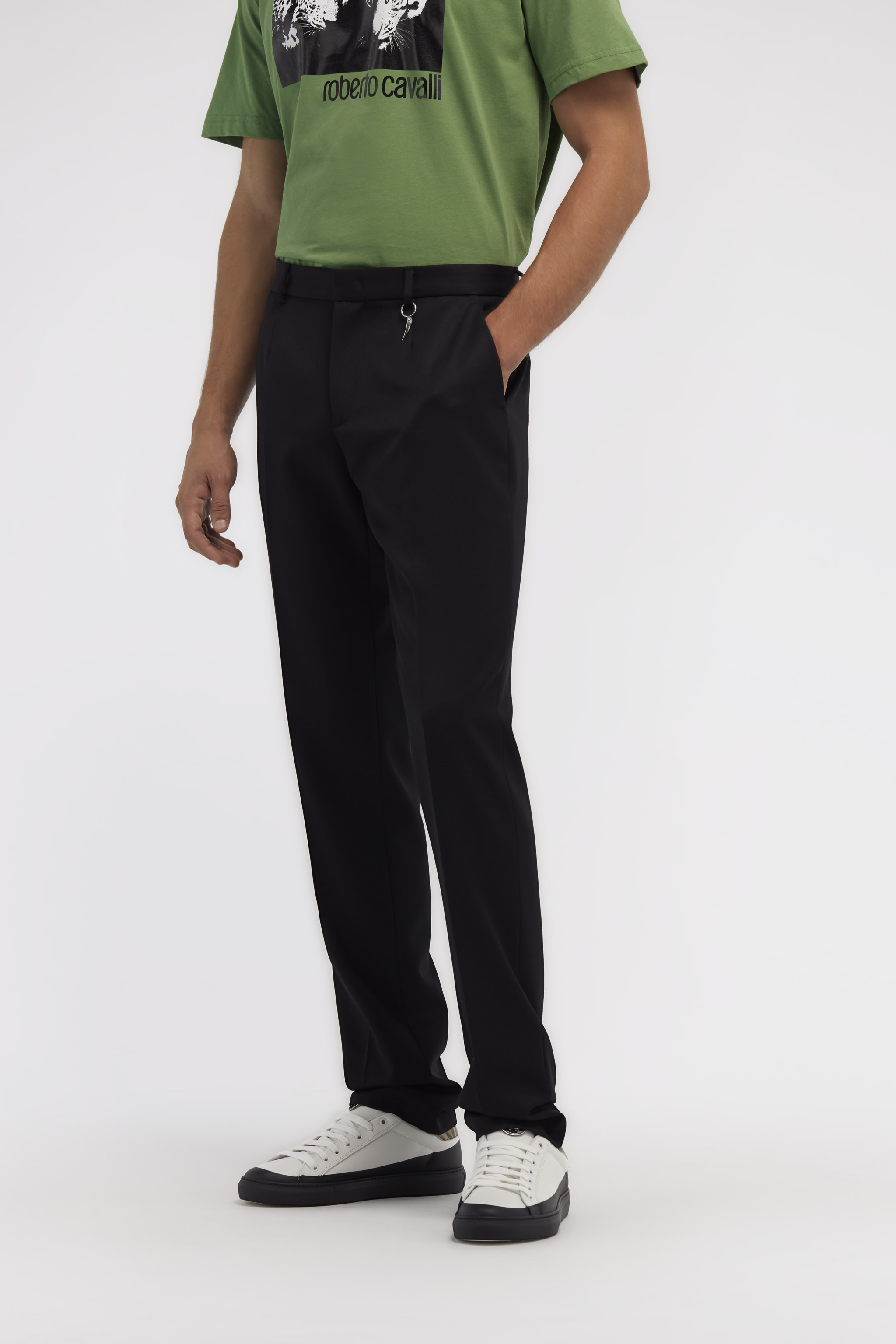 Roberto Cavalli Tiger Tooth Tailored Trousers In Black
