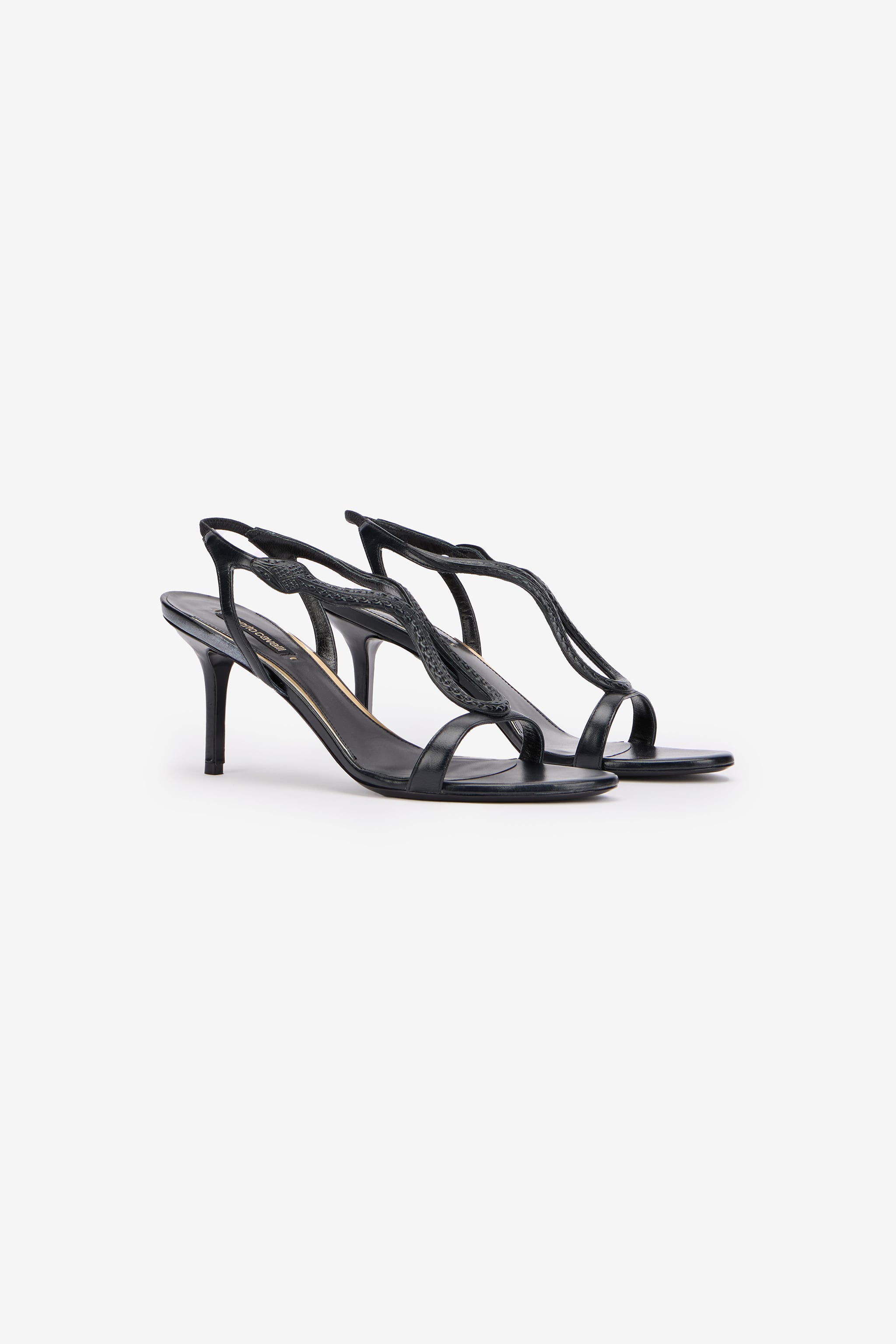 Roberto Cavalli Black Leather Sandals