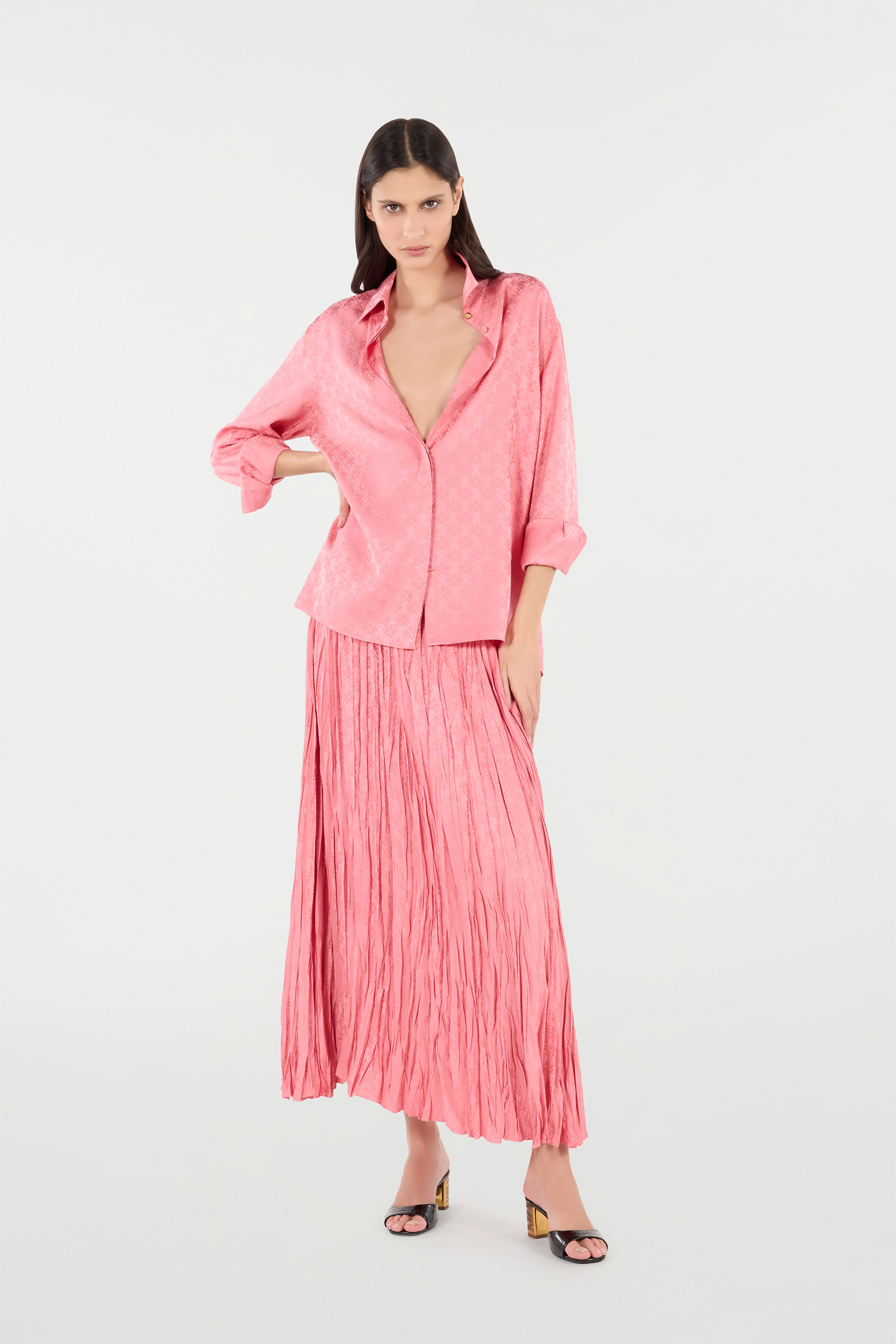 Roberto Cavalli Silk Blend Shirt With Mirror Snake Monogram Print