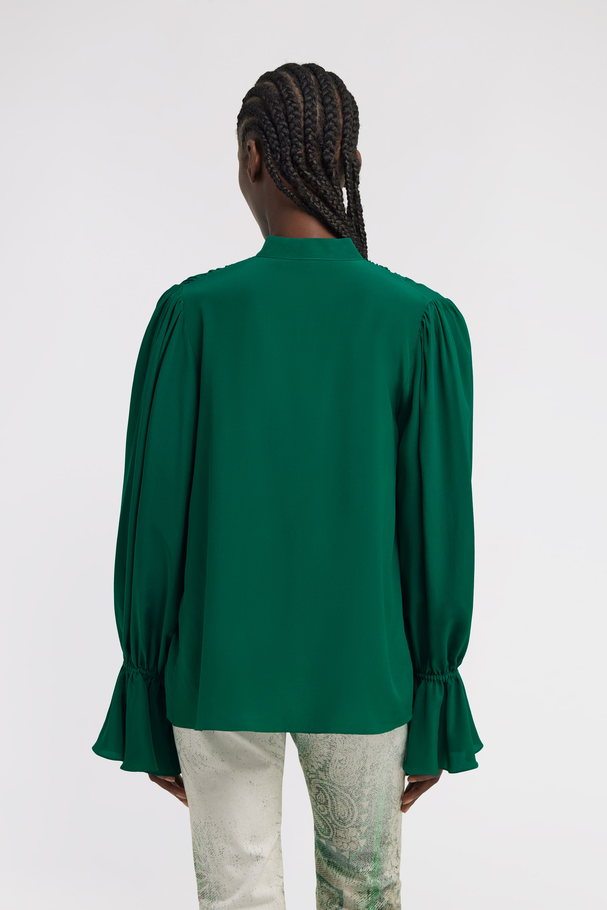 Shop Roberto Cavalli Mandarin Collar Blouse In Green
