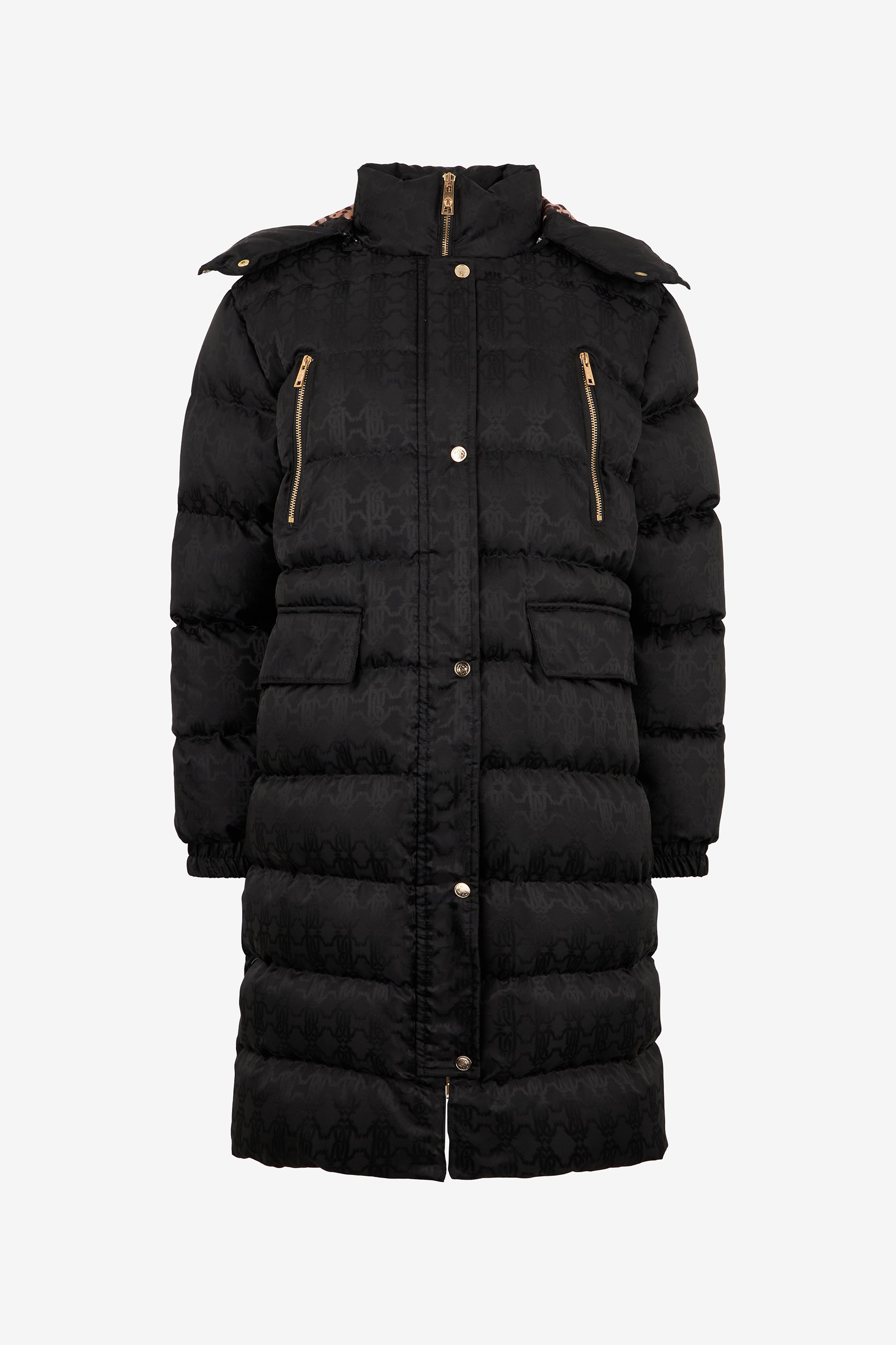 Roberto Cavalli Black Monogram Rc Long Down Jacket In Black