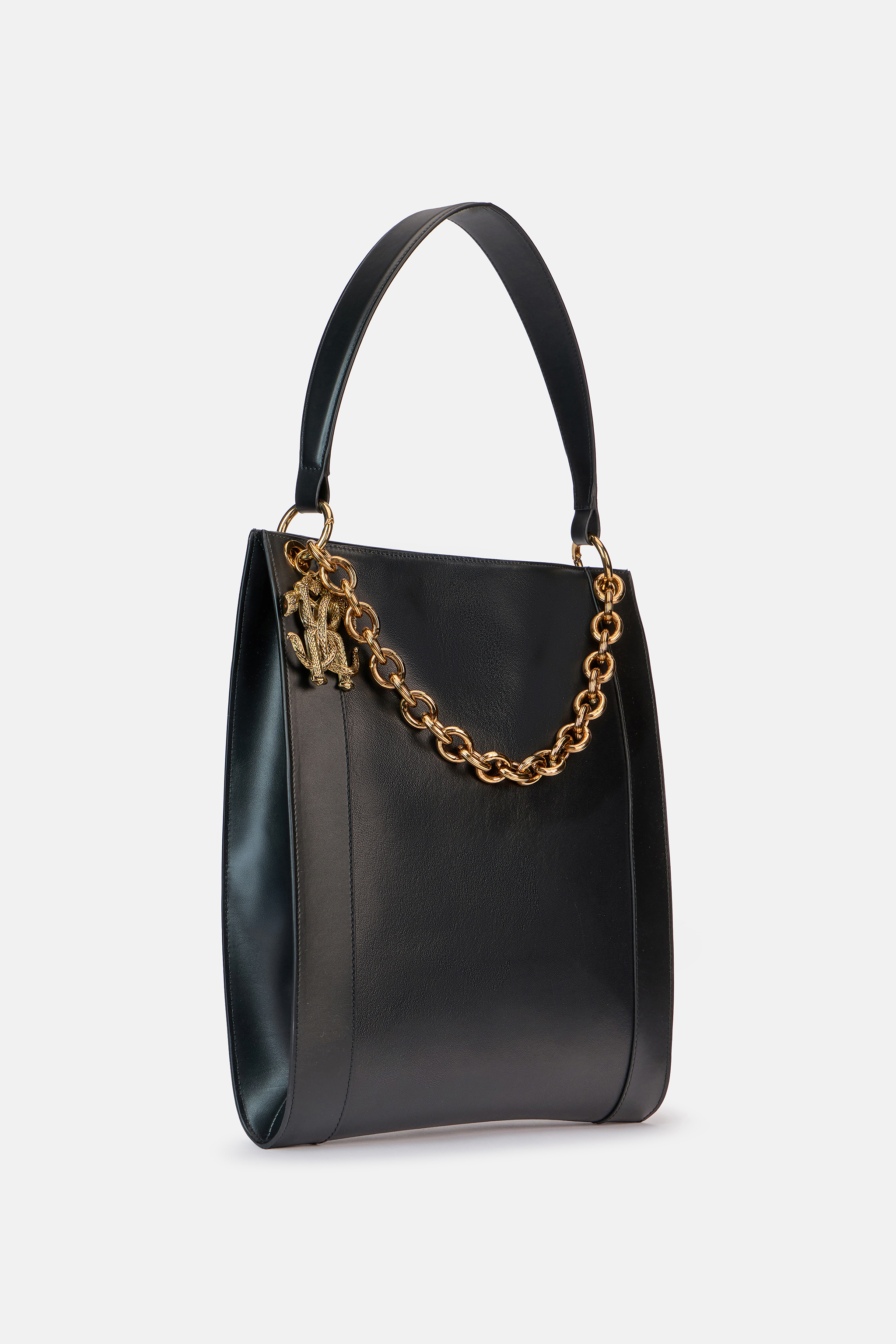 Roberto Cavalli Black Shopper Bag With Chain In Black
