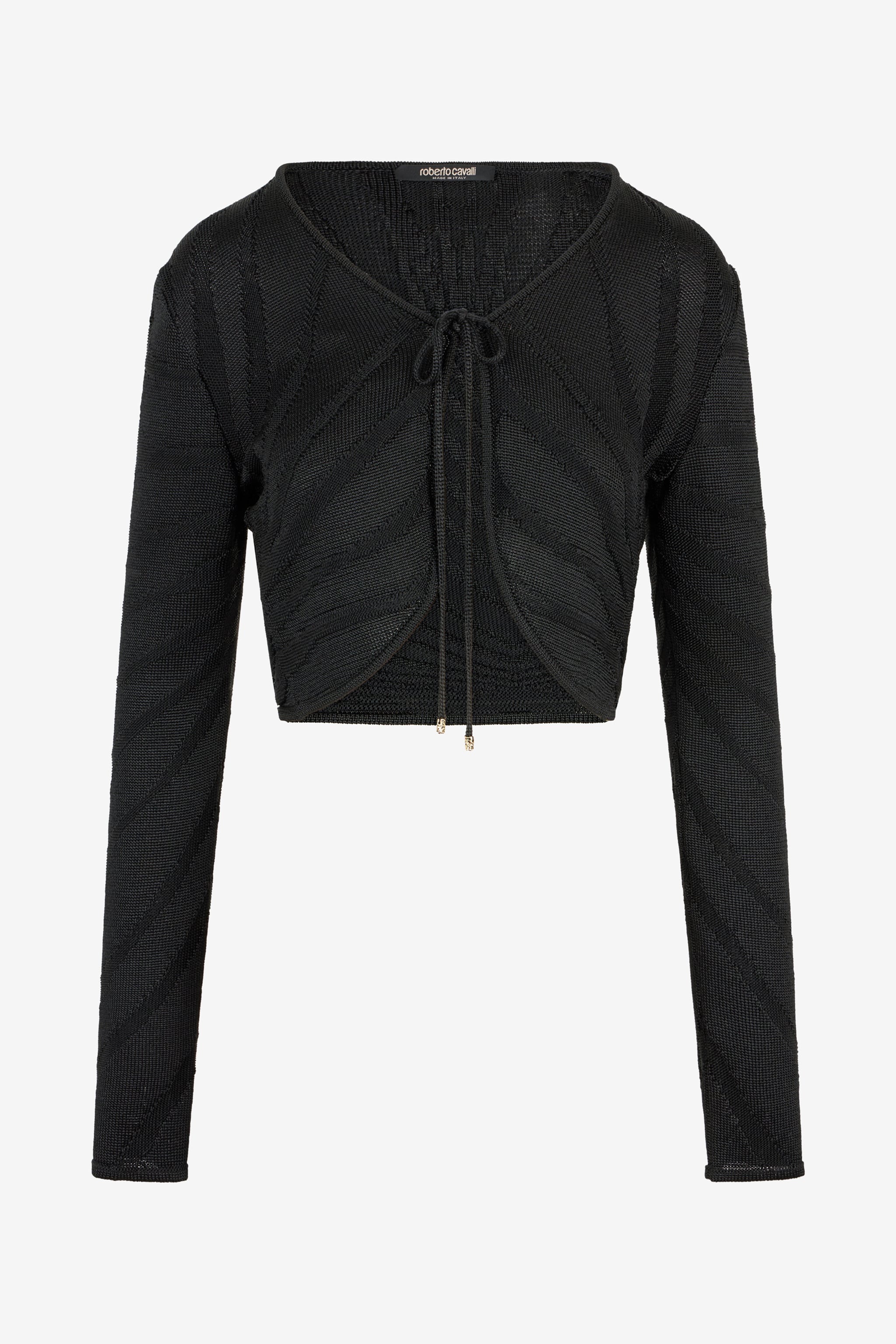 Roberto Cavalli Black Cropped Tie Front Cardigan