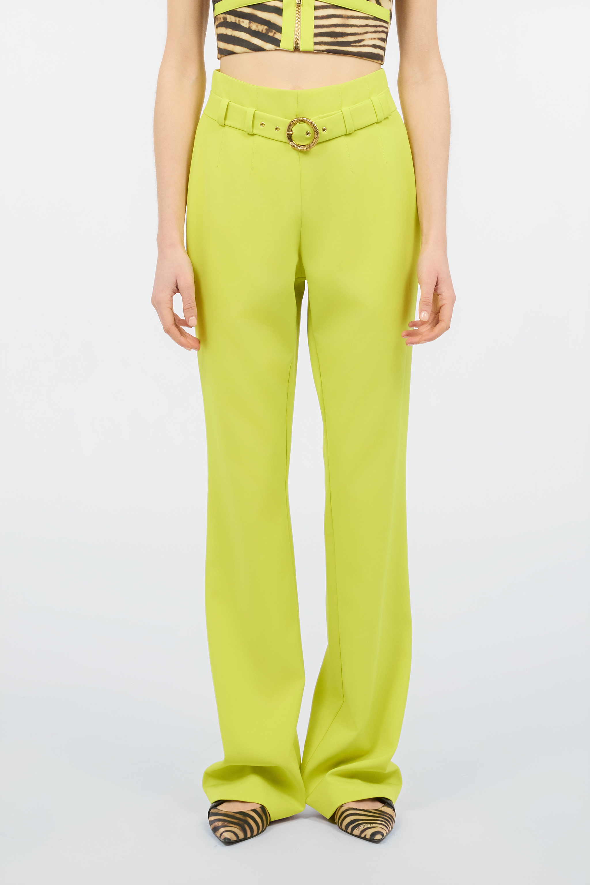 Roberto Cavalli Pants With Front Belt In Light Green