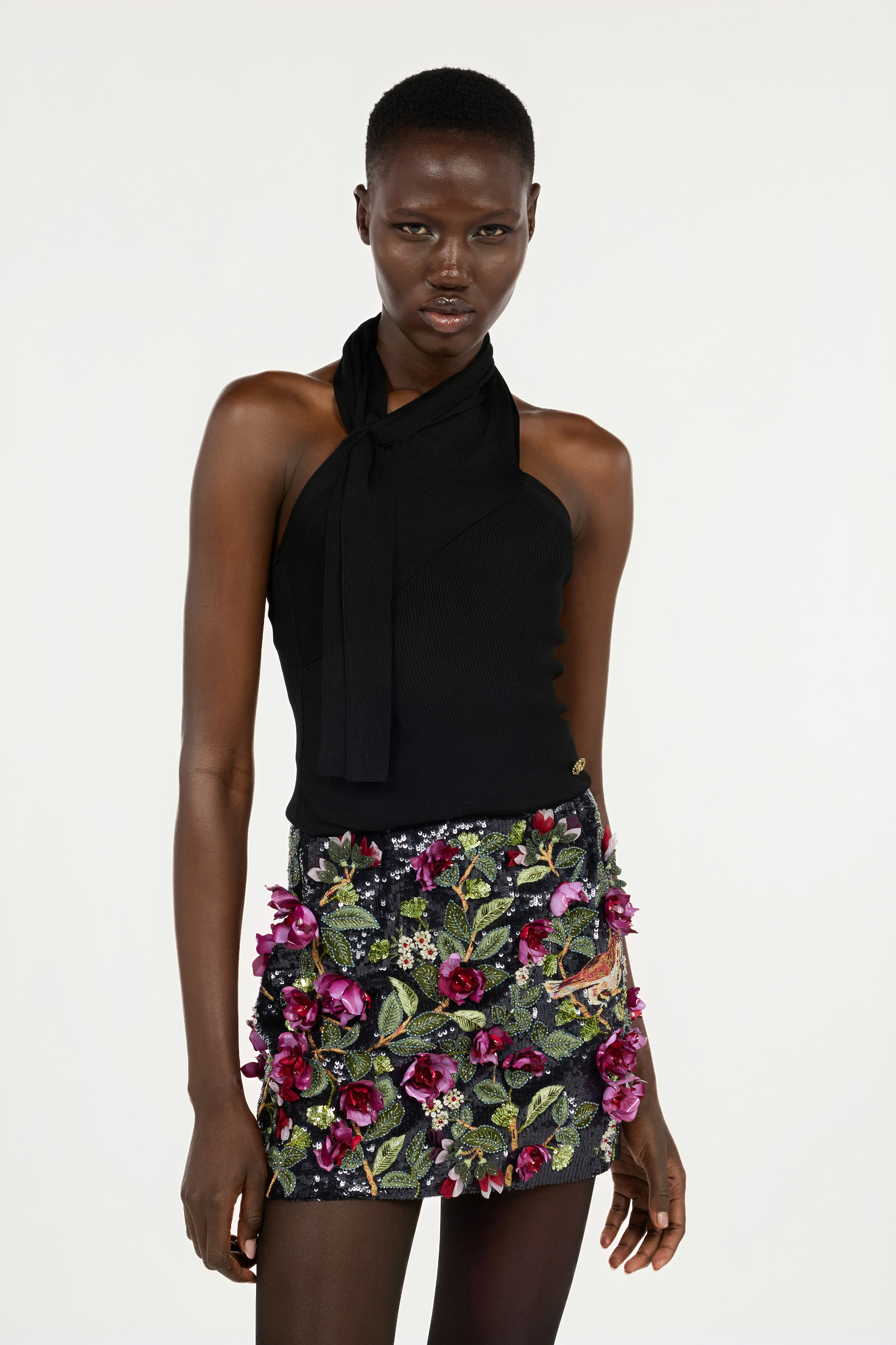 Black Open-Shoulder Knitted Top