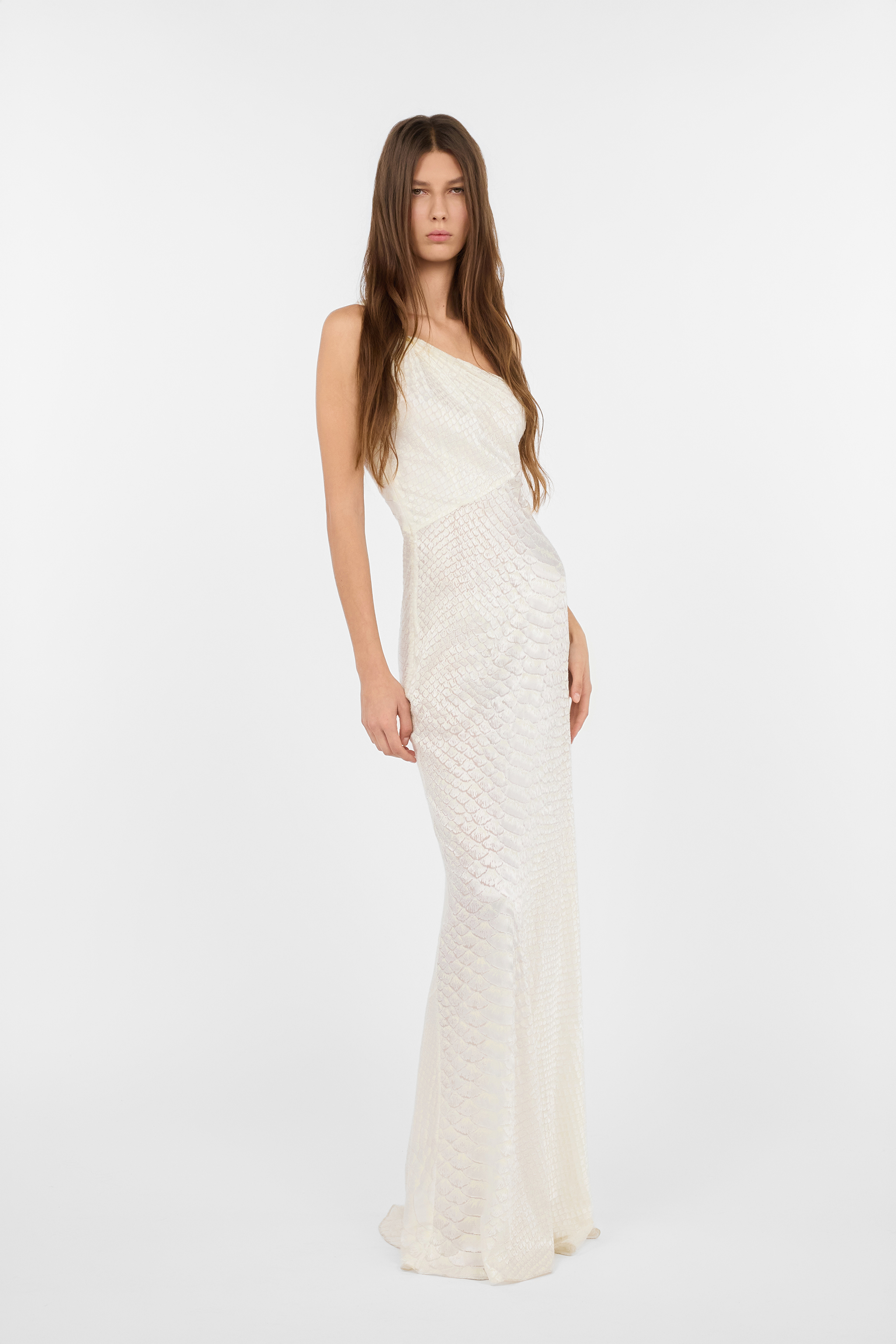 Roberto Cavalli White One-shoulder Dress With Scale Print