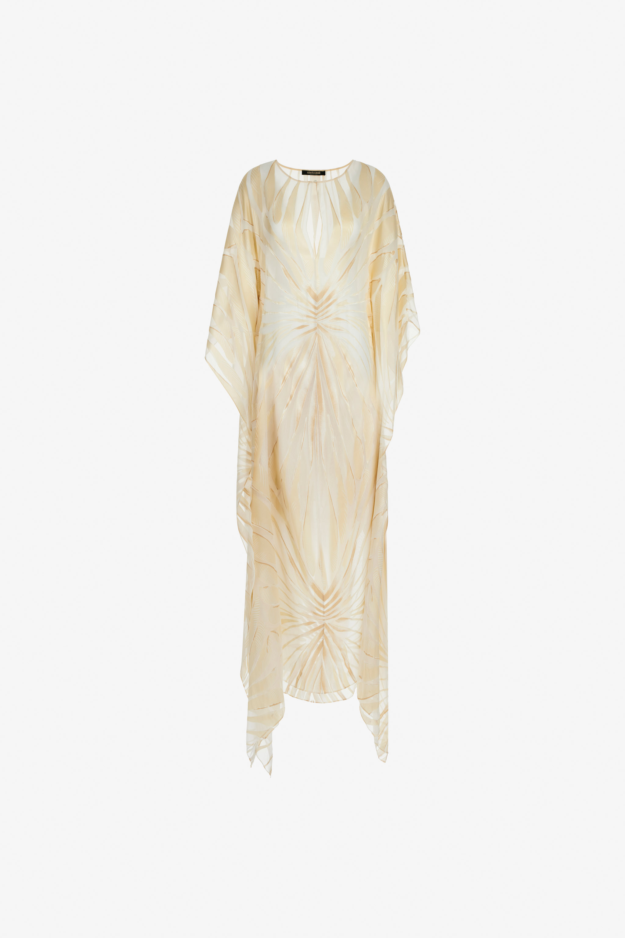Satin caftan with Ray Of Gold print in Ivory for Women