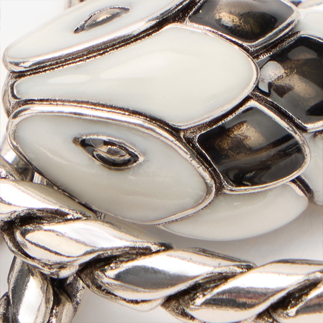 Roberto Cavalli Snake And Fang Necklace In Nero/beige/palladio