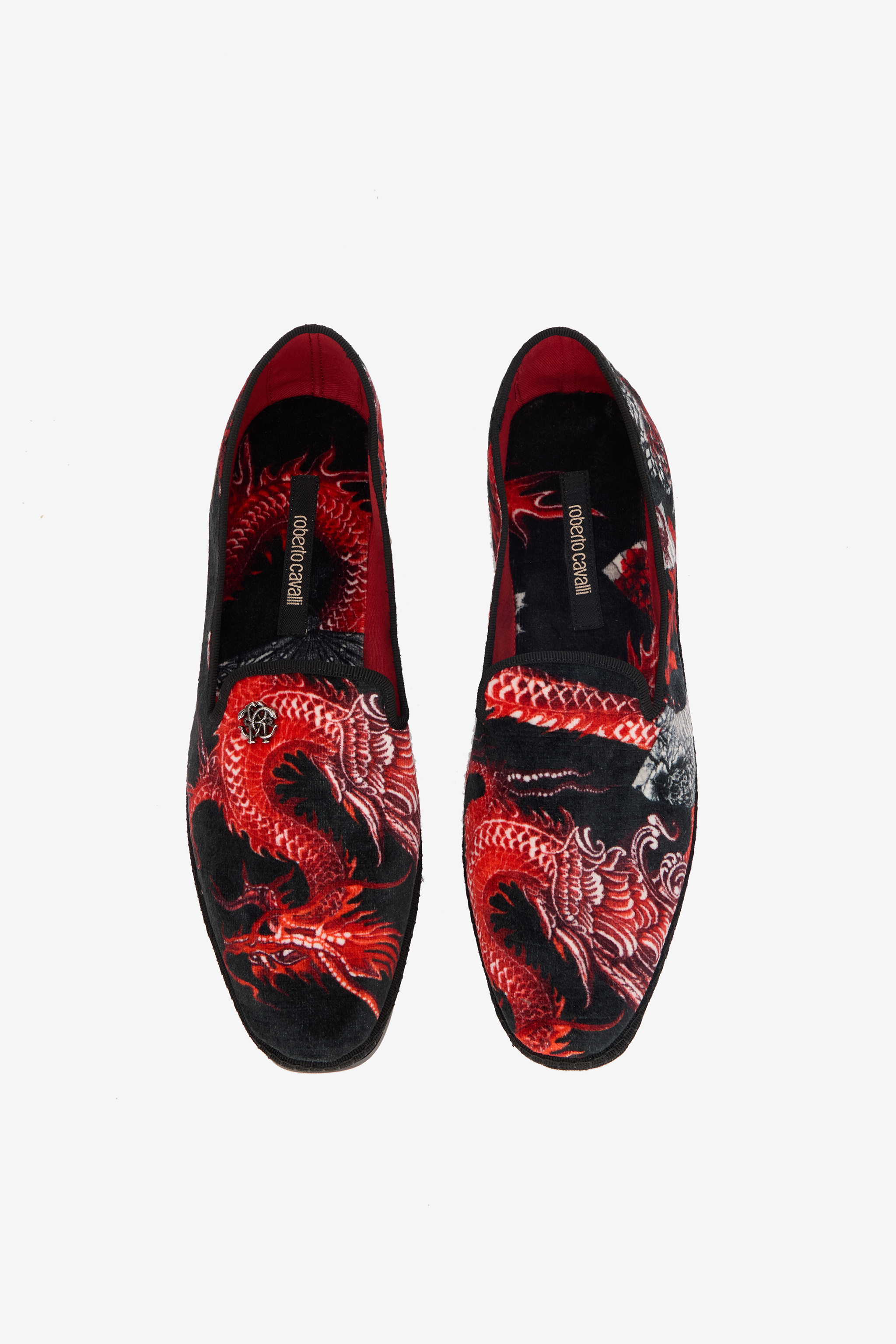 Roberto Cavalli Dragon-print Velvet Loafers In Black