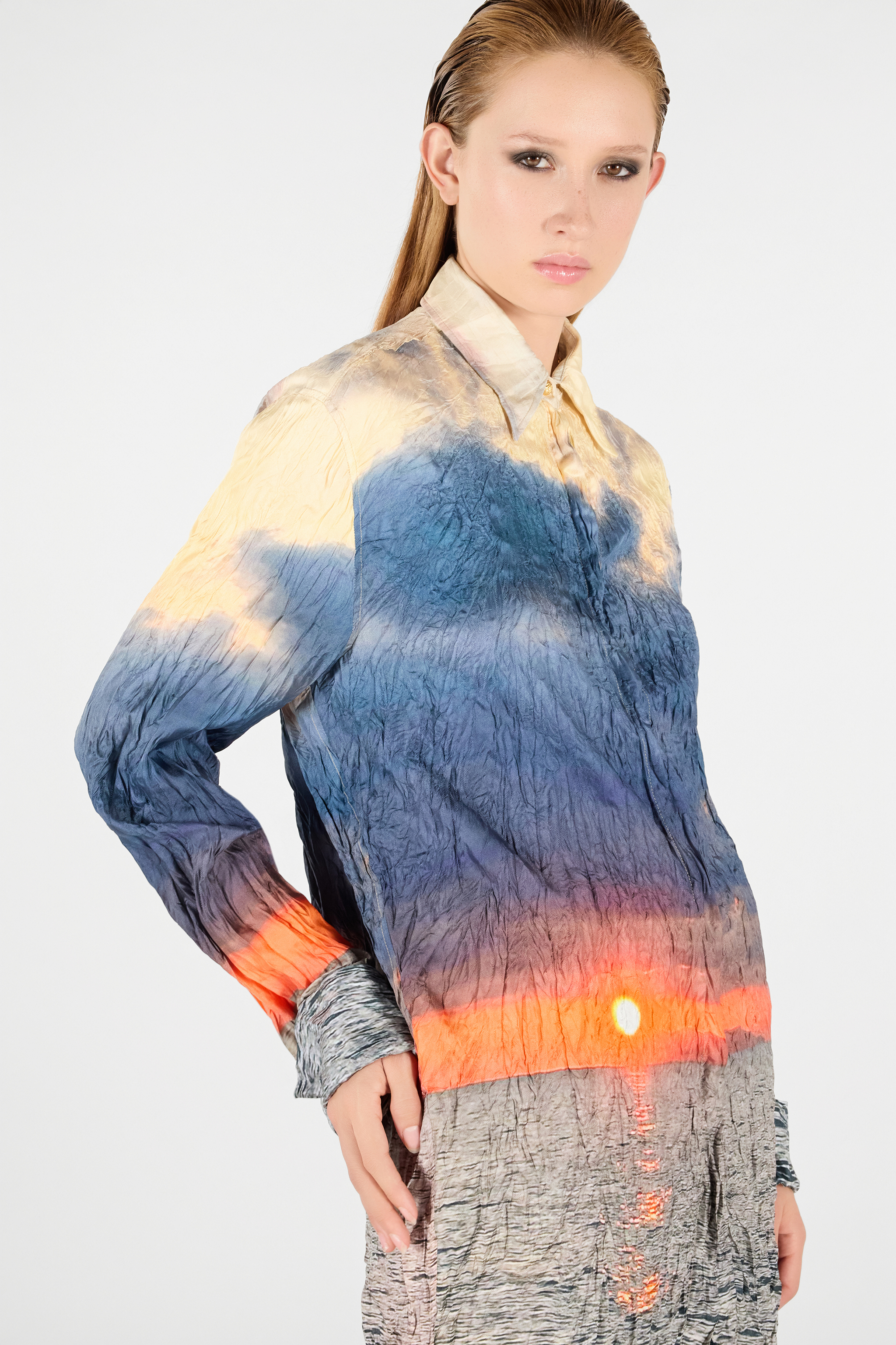 Roberto Cavalli Printed Distressed Shirt In Blue/orange
