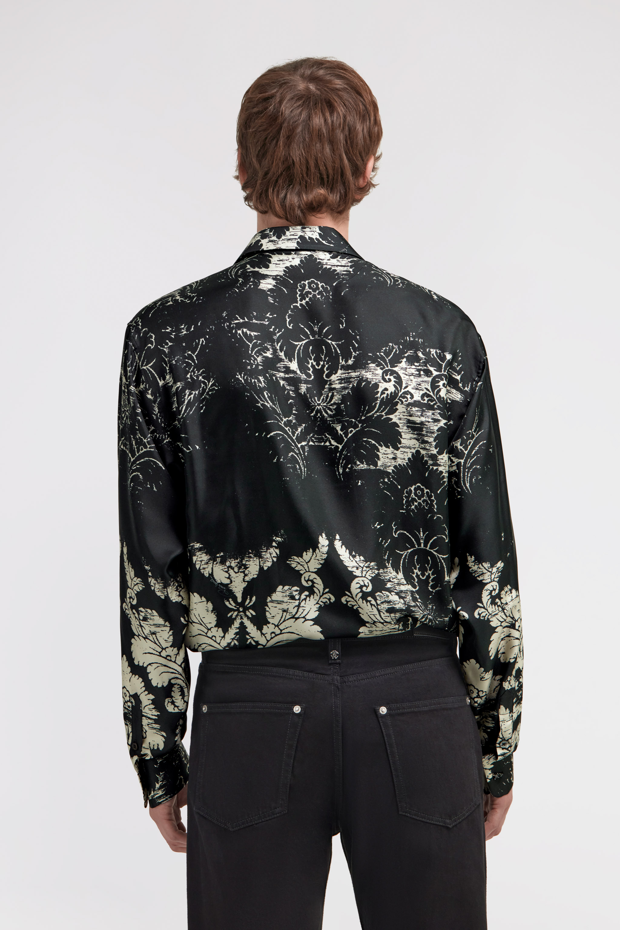 Roberto Cavalli Broccato Print Silk Shirt In Black