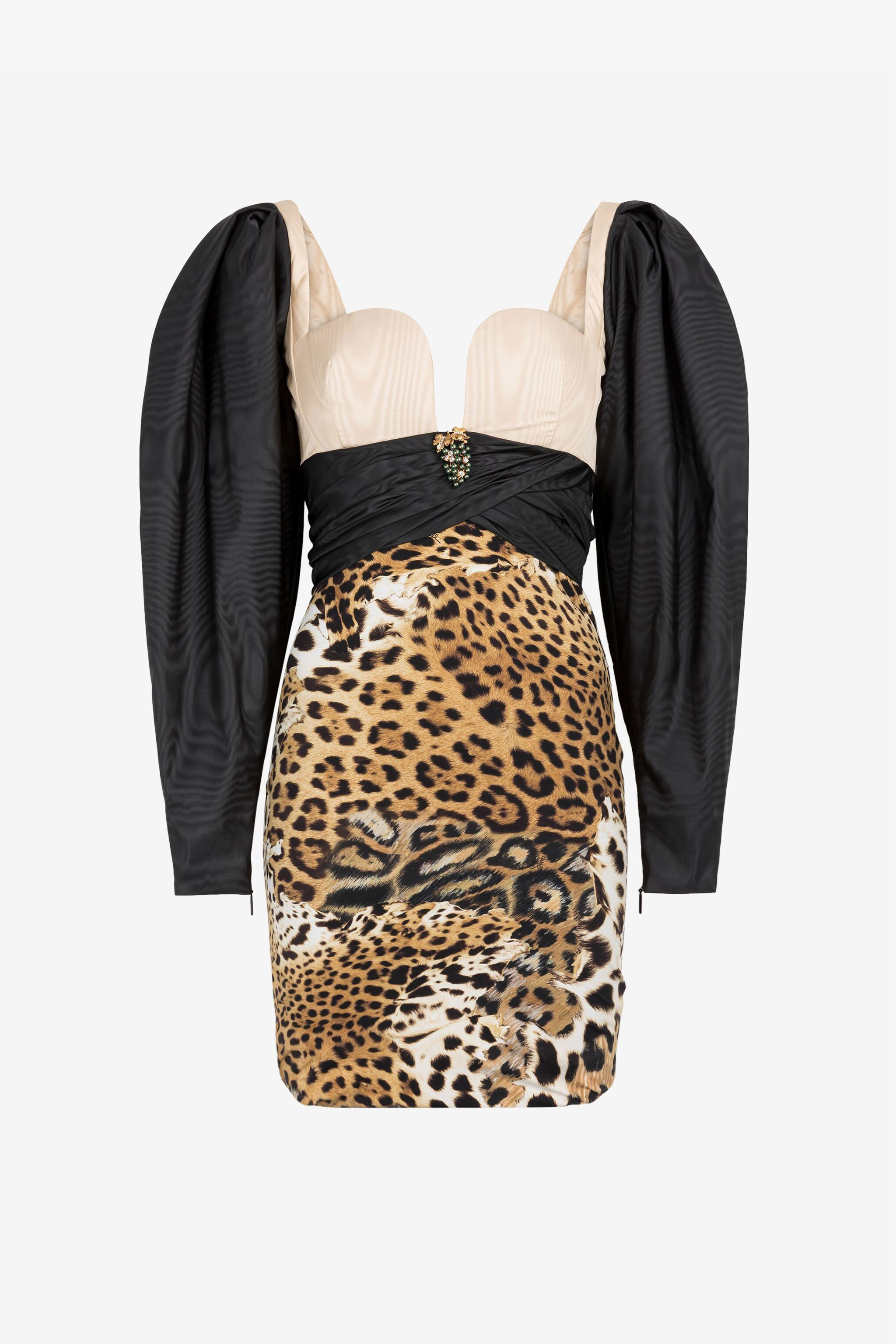 Shop Roberto Cavalli Minikleid Mit Jaguar-print Und Moiré-elementen In Light Brown