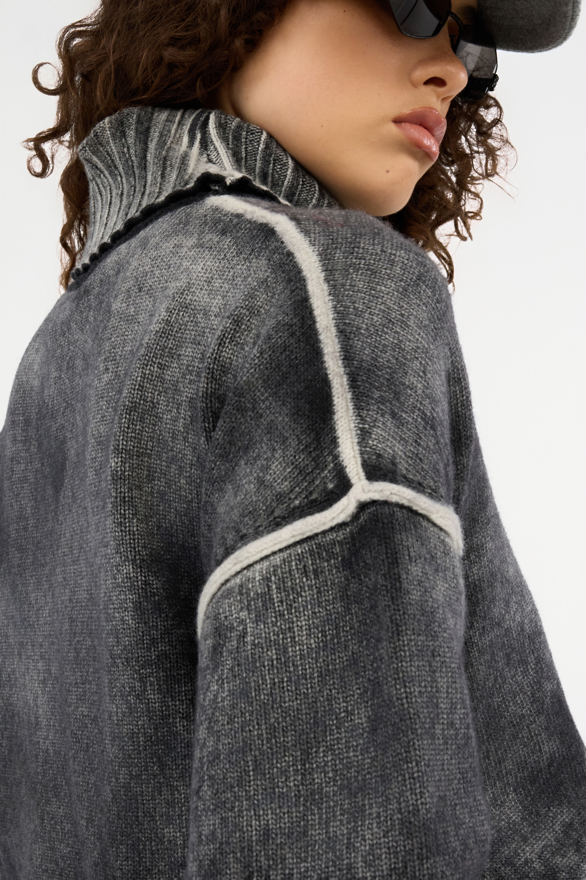 Roberto Cavalli Grey Turtleneck Sweater With Heart Logo In Gray
