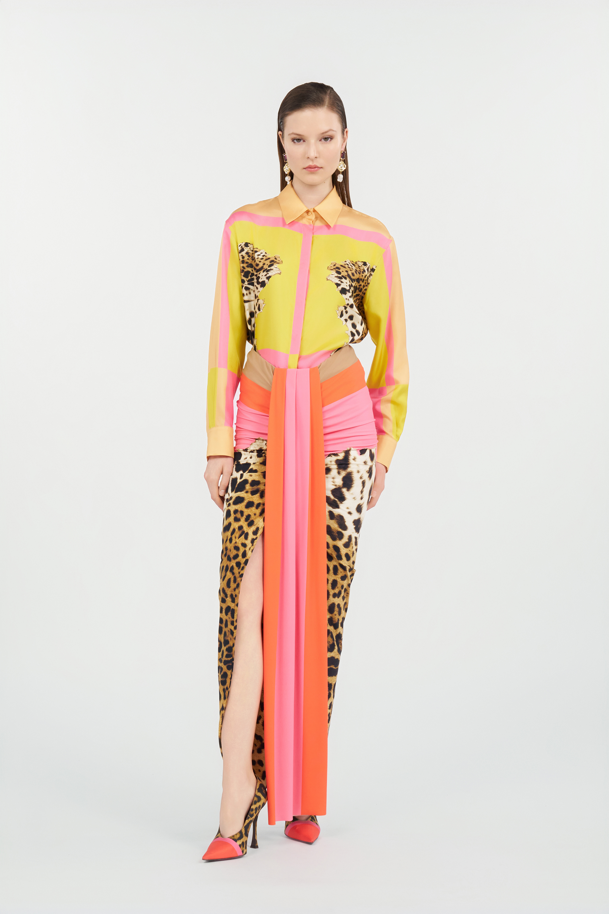 Roberto Cavalli Leopard-print Asymmetric Maxi Skirt In Multi