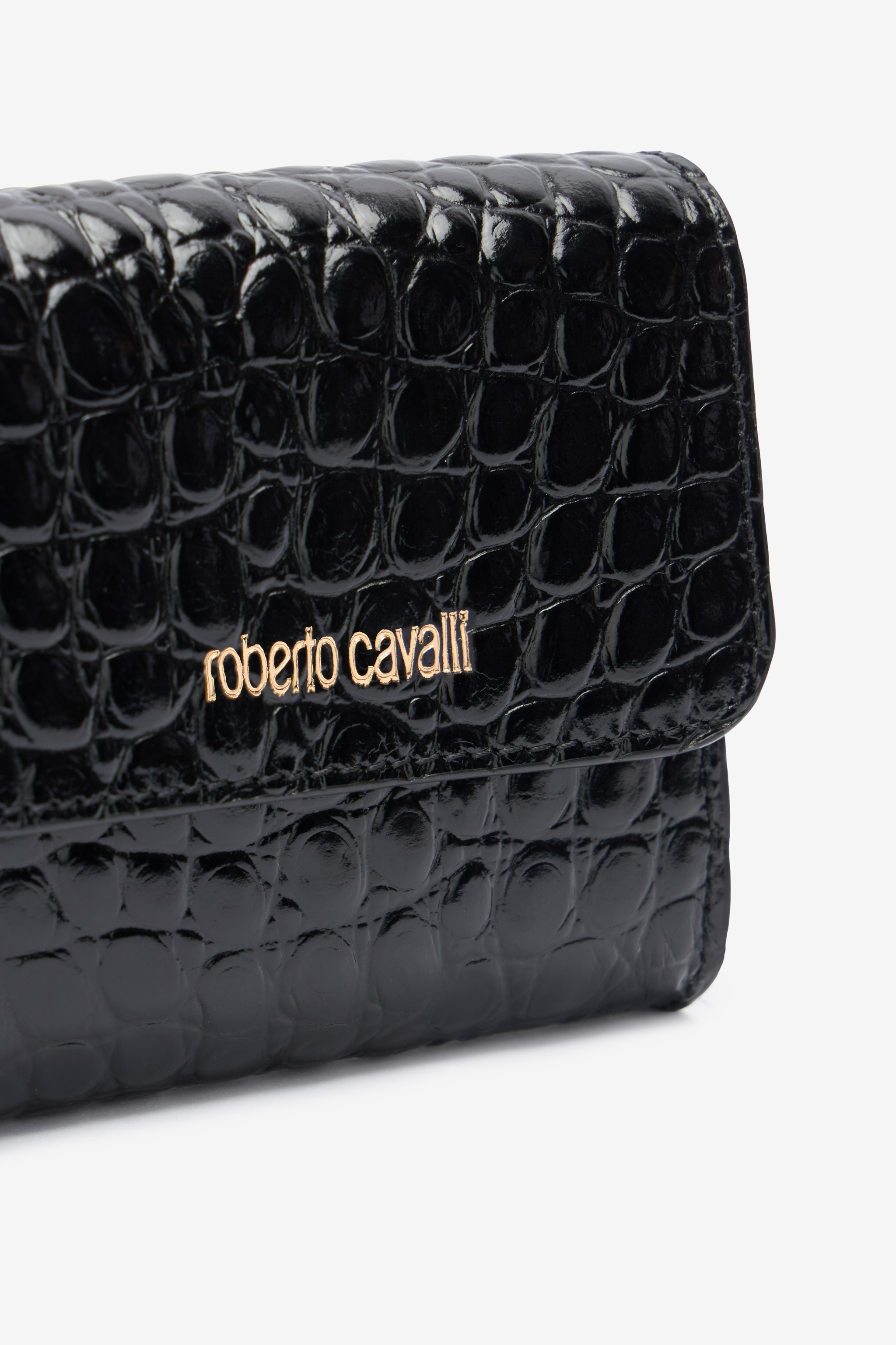 Roberto Cavalli Cardholder With Crocodile Print In Black