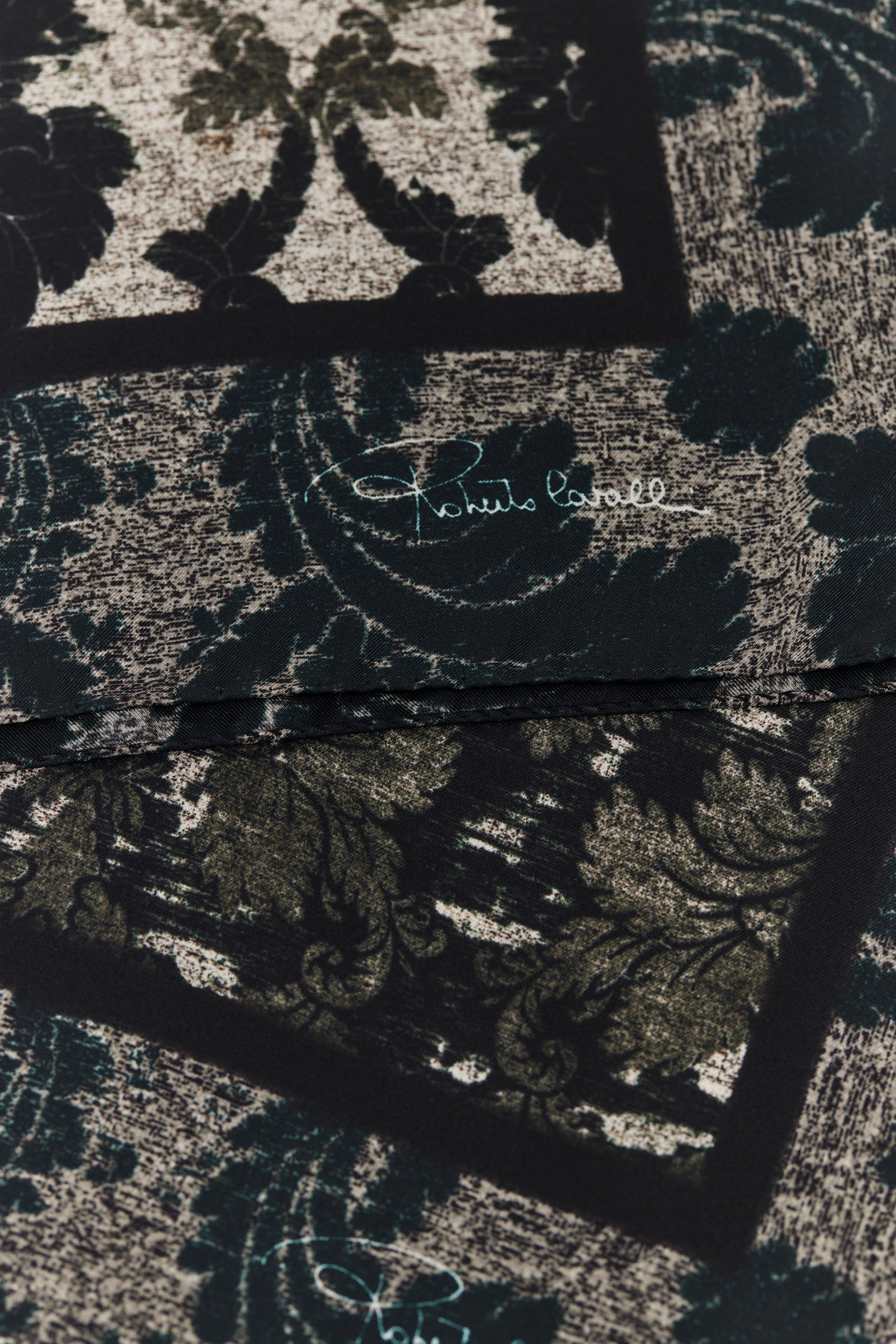 Shop Roberto Cavalli Silk Scarf With Brocade Print In Black & White